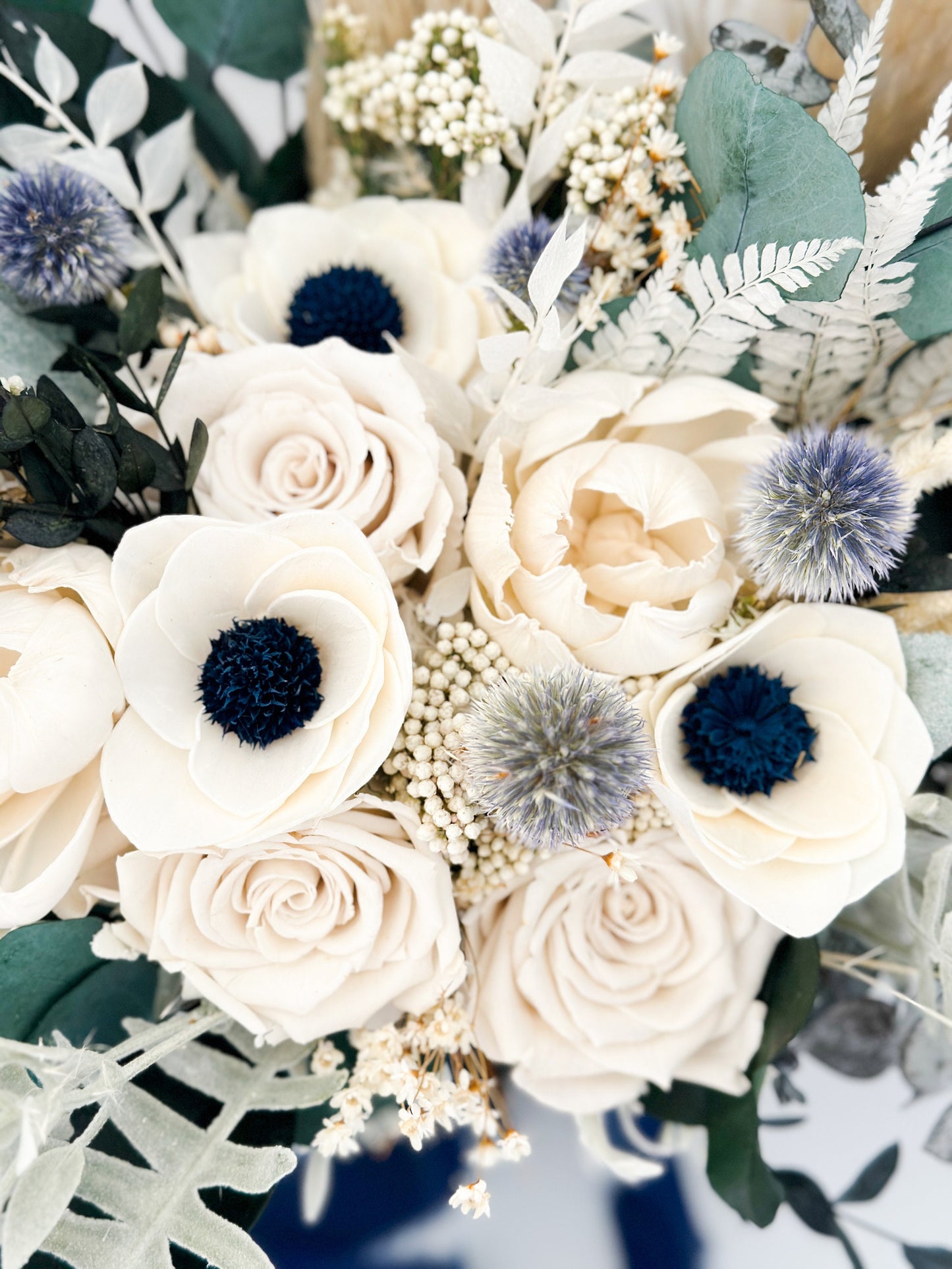 Navy + Dusty Blue Anemone and Peony Dried Floral Bouquet/ Bride and Bridesmaids/ Dried Flower Bouquet/ Wedding Flowers