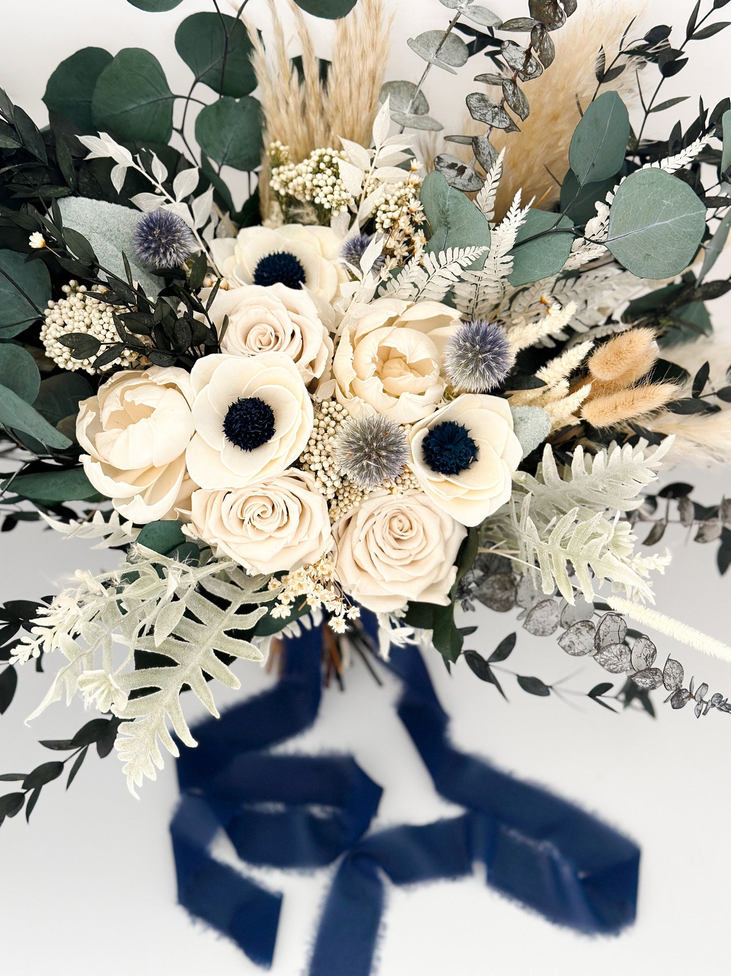 Navy + Dusty Blue Anemone and Peony Dried Floral Bouquet/ Bride and Bridesmaids/ Dried Flower Bouquet/ Wedding Flowers