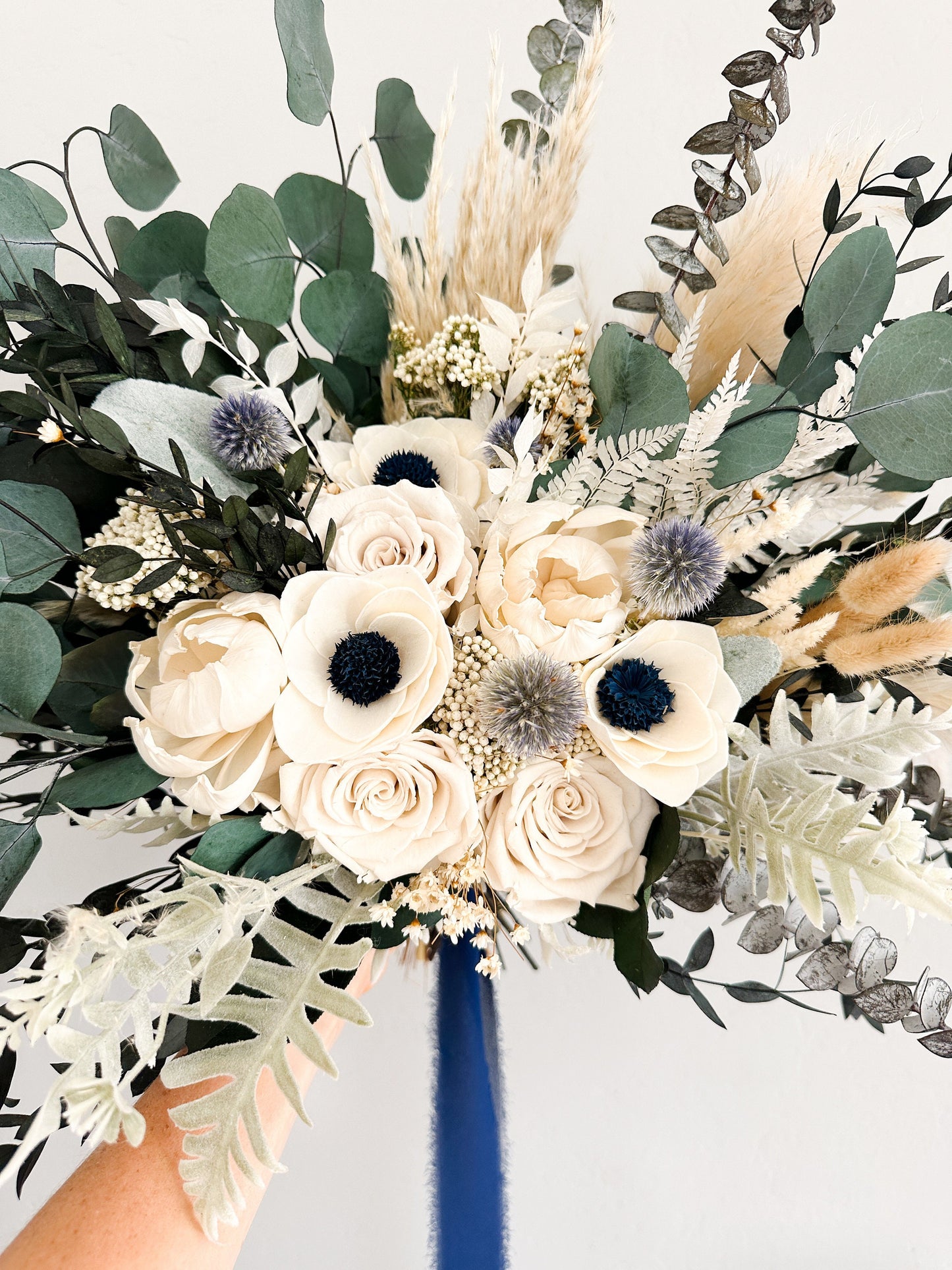 Navy + Dusty Blue Anemone and Peony Dried Floral Bouquet/ Bride and Bridesmaids/ Dried Flower Bouquet/ Wedding Flowers