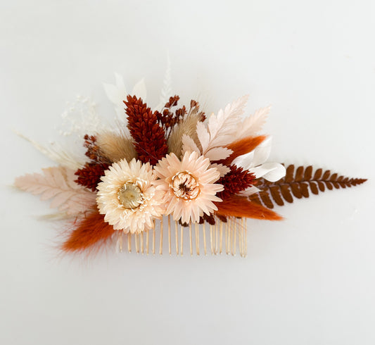 Blush + Terracotta Dried Flower Hair Comb/ Wedding Hair/ Bride and Bridesmaids/ Flower Girl/ Photoshoot