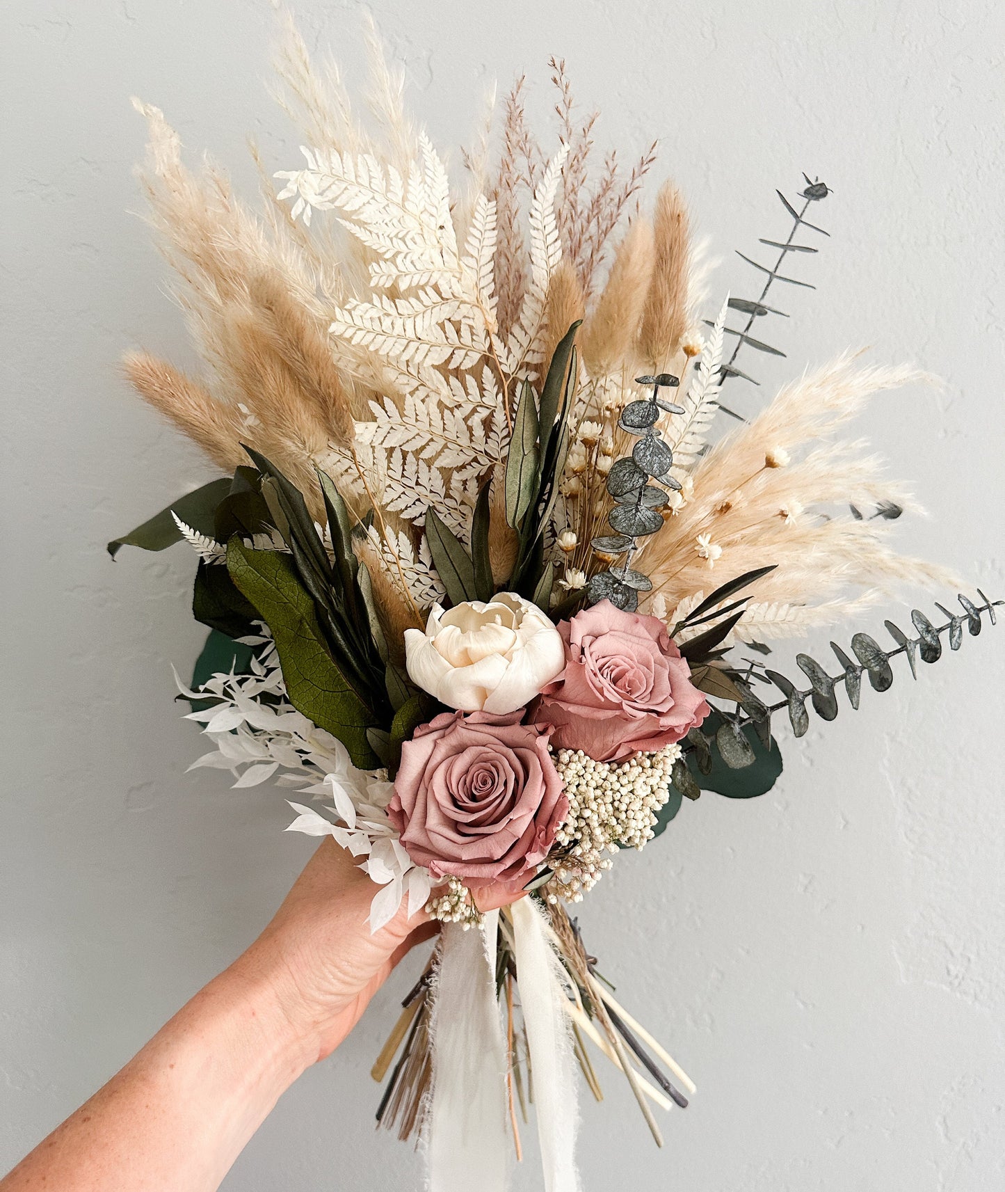 Peony + Dusty Rose Small Dried Floral Bouquet/ Bride and Bridesmaids/ Dried Flower Bouquet/ Wedding Flowers