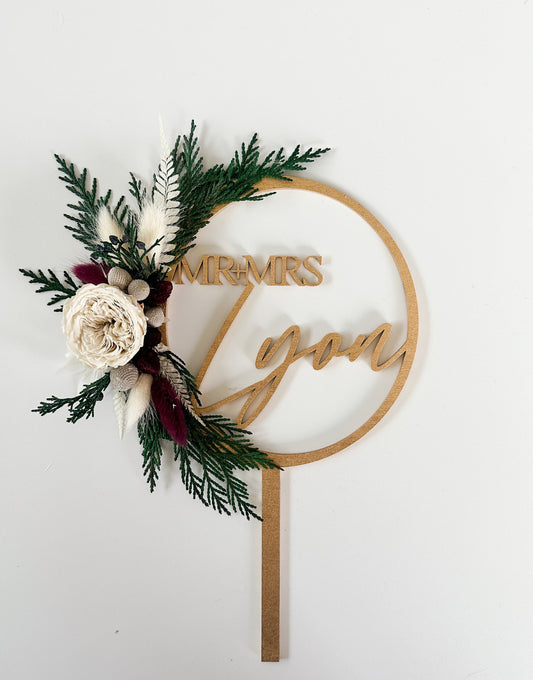 Personalized Winter Holiday Cake Topper, Wedding cake, Cake flowers