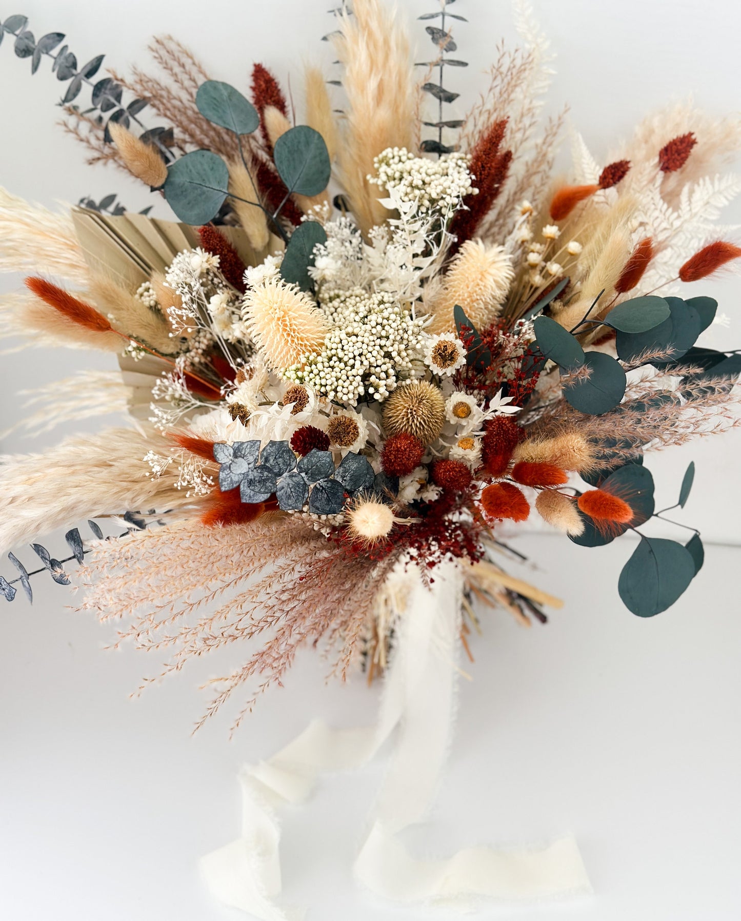 Medium Rust, Terracotta + Eucalyptus Wildflower Bouquet/ Bride and Bridesmaids/ Dried Flower Bouquet/ Wedding Flowers