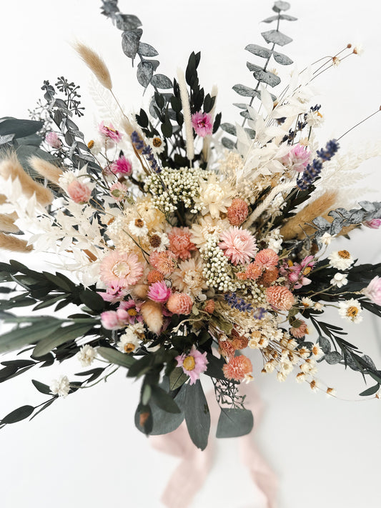 Blush + Lavender Wildflower Bouquet/ Bride and Bridesmaids/ Dried Flower Bouquet/ Wedding Flowers