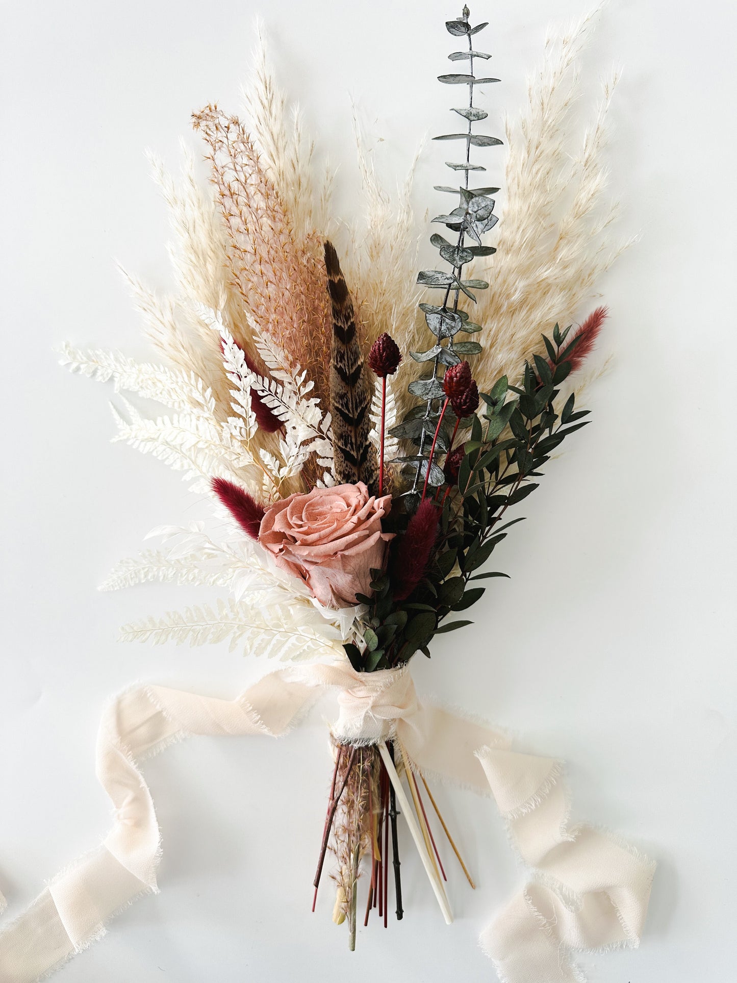 Mini Dusty Rose, Burgundy + Eucalyptus  Pampas Grass Bouquet/ Dried flowers/ Bridesmaids/ Bridal/ Wedding flowers