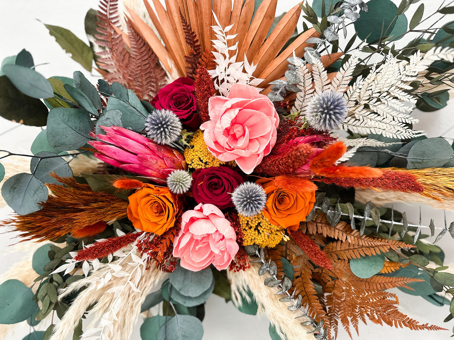 Colorful Peony + Rose Greenery and Pampas Grass Wedding Arch Flowers/ Ceremony Flowers/ Dried Flowers