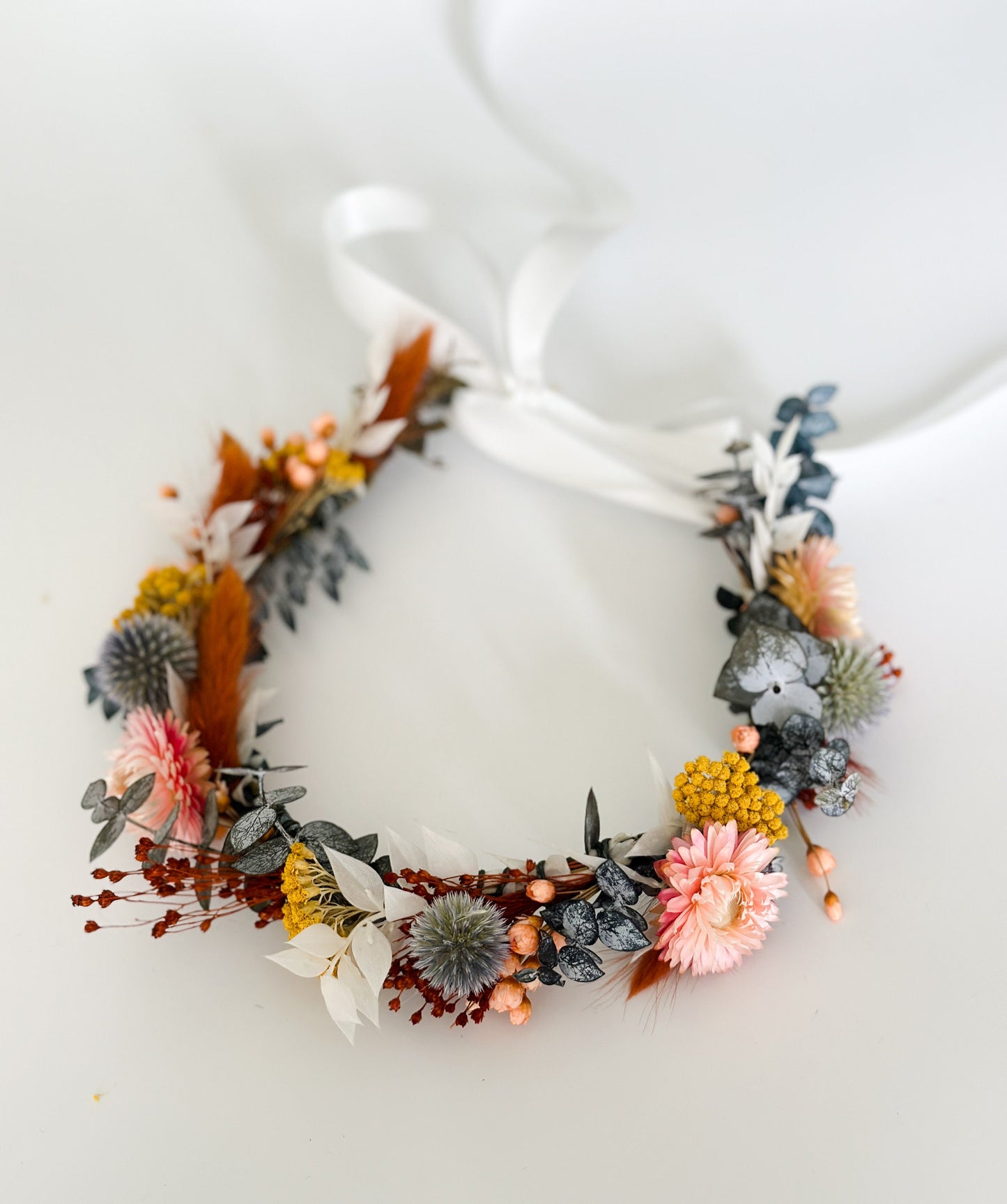 Colorful Strawflower + Eucalyptus Flower Crown/ Wedding Hair/ Bride and Bridesmaids/ Flower Girl/ Photoshoot