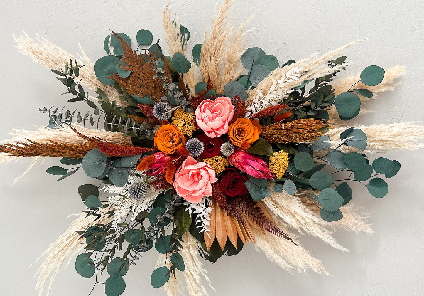 Colorful Peony + Rose Greenery and Pampas Grass Wedding Arch Flowers/ Ceremony Flowers/ Dried Flowers