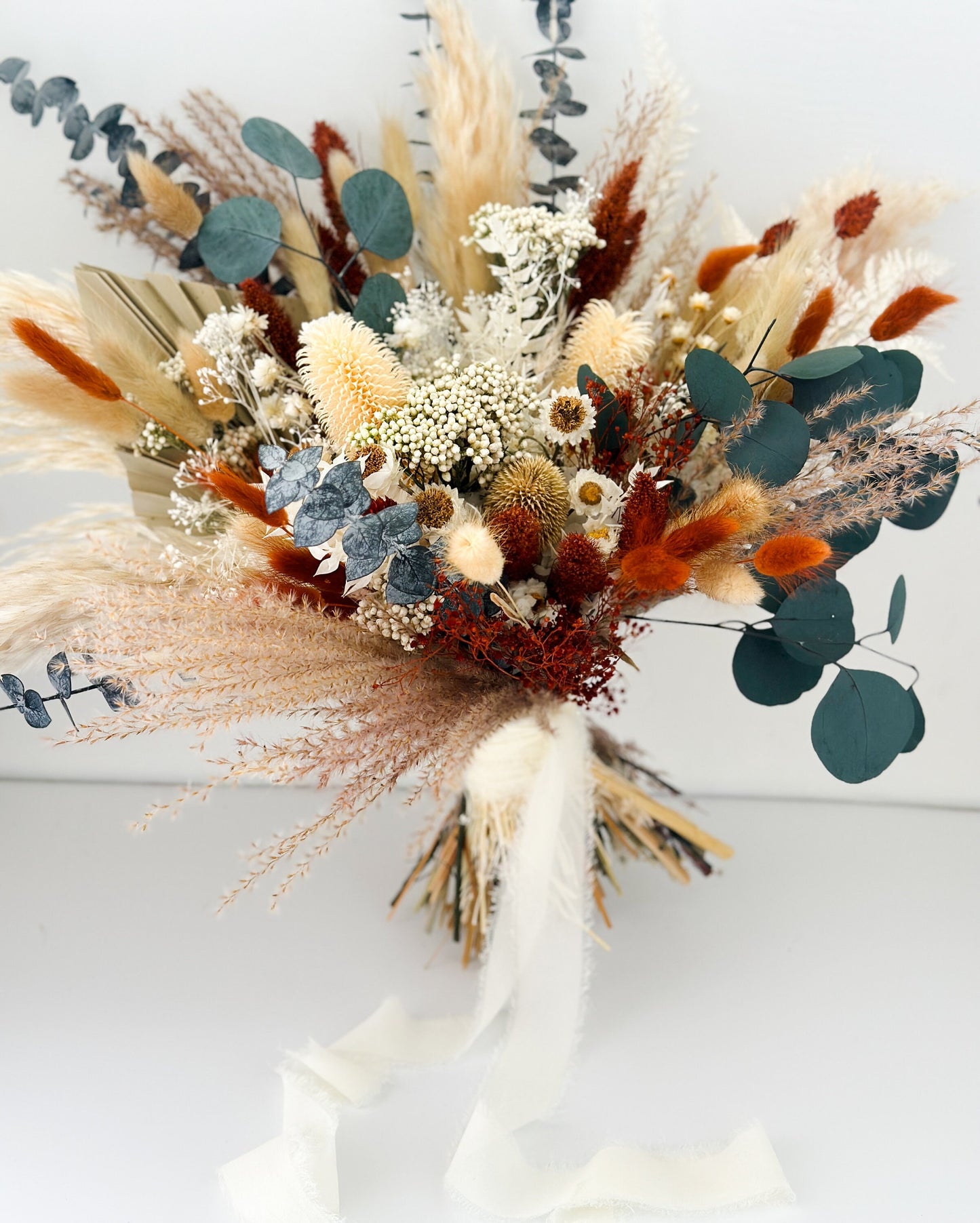 Medium Rust, Terracotta + Eucalyptus Wildflower Bouquet/ Bride and Bridesmaids/ Dried Flower Bouquet/ Wedding Flowers