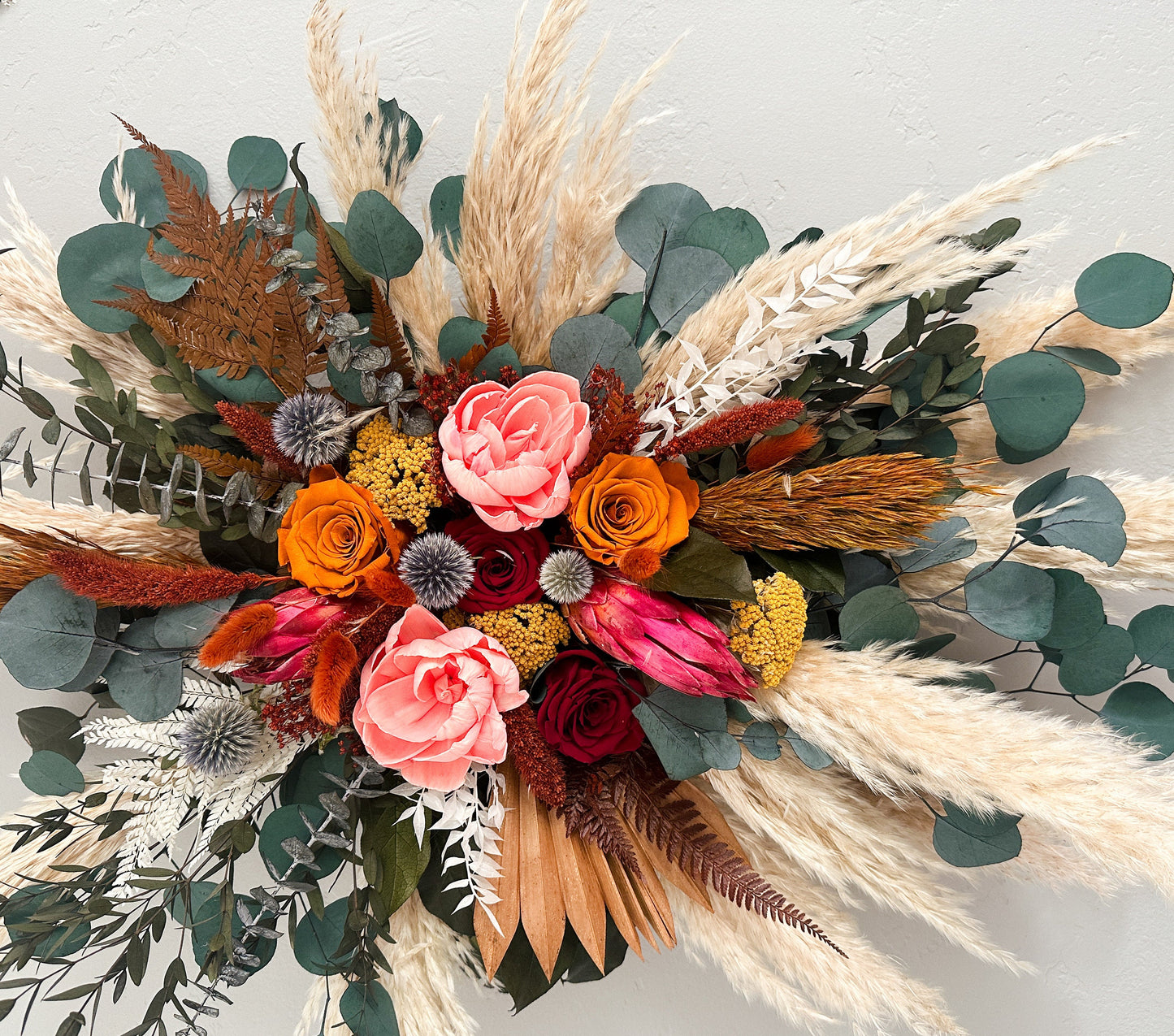 Colorful Peony + Rose Greenery and Pampas Grass Wedding Arch Flowers/ Ceremony Flowers/ Dried Flowers