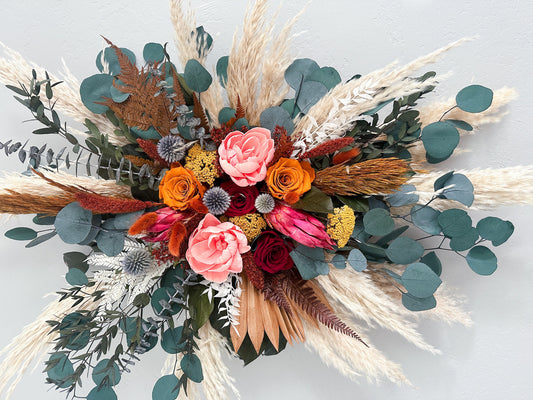 Colorful Peony + Rose Greenery and Pampas Grass Wedding Arch Flowers/ Ceremony Flowers/ Dried Flowers