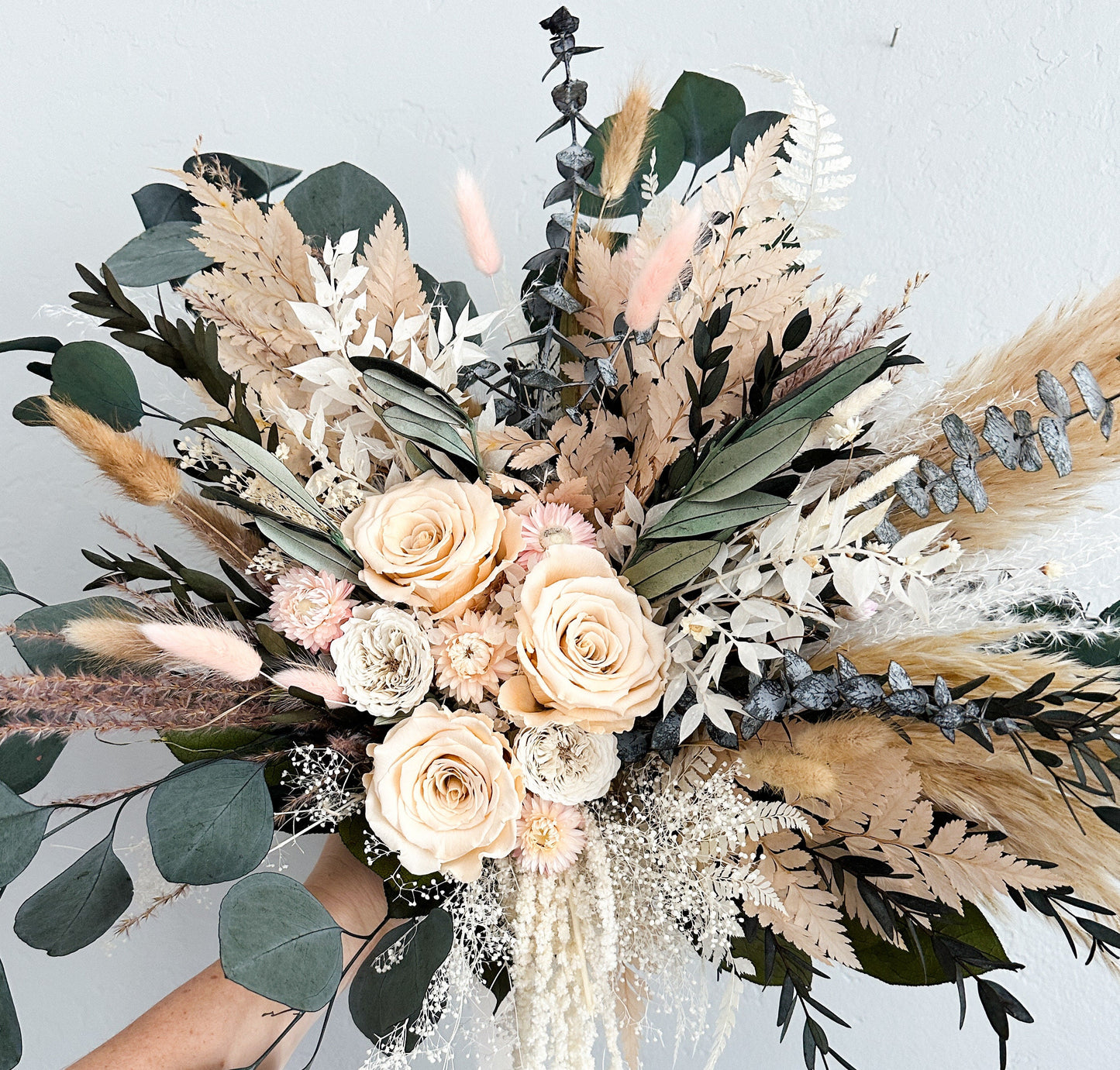 Blush Rose, Nude + Greenery Dried Floral Bouquet/ Wedding Flowers/ Bride and Bridesmaids Bouquets