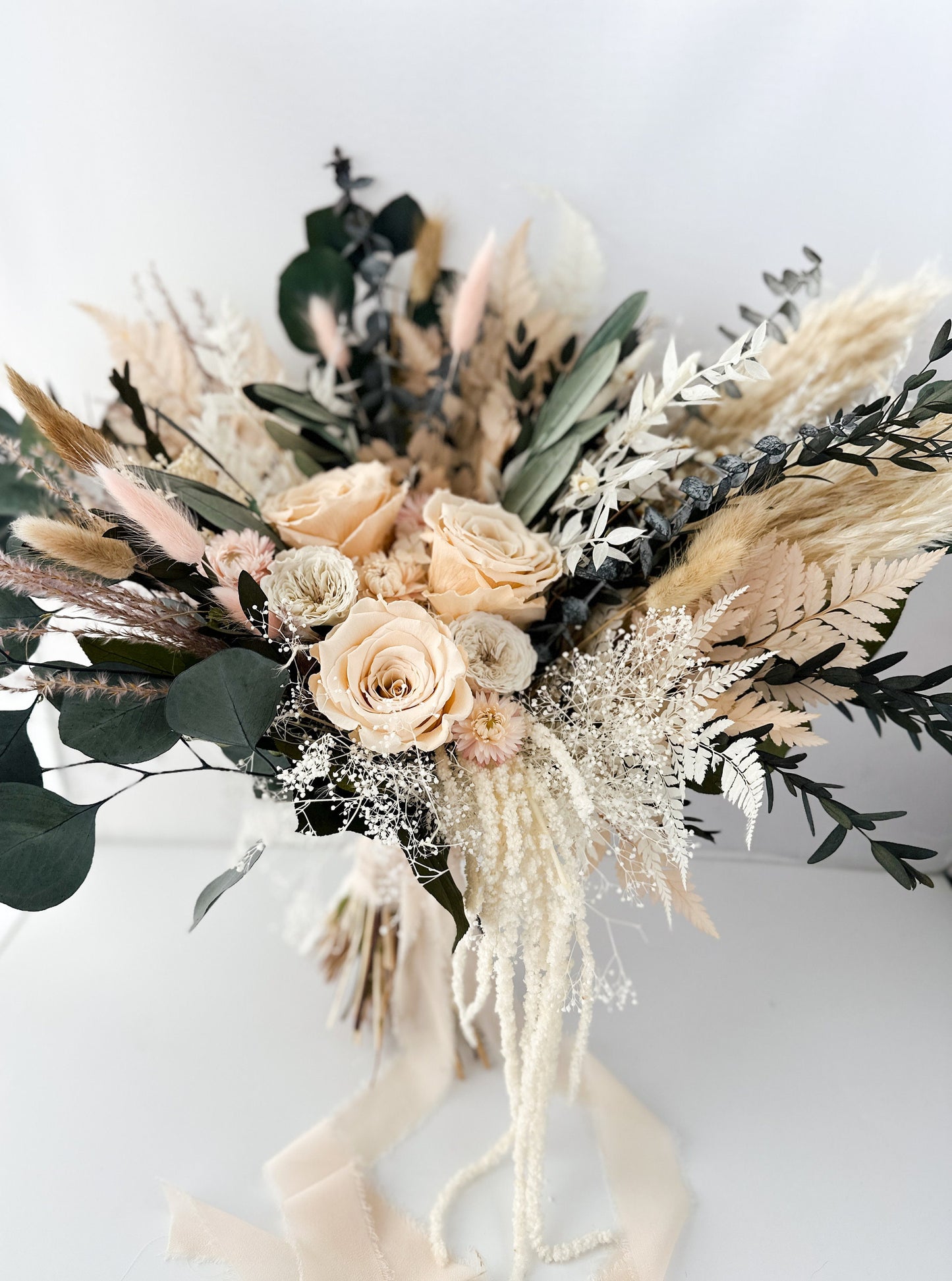 Blush Rose, Nude + Greenery Dried Floral Bouquet/ Wedding Flowers/ Bride and Bridesmaids Bouquets