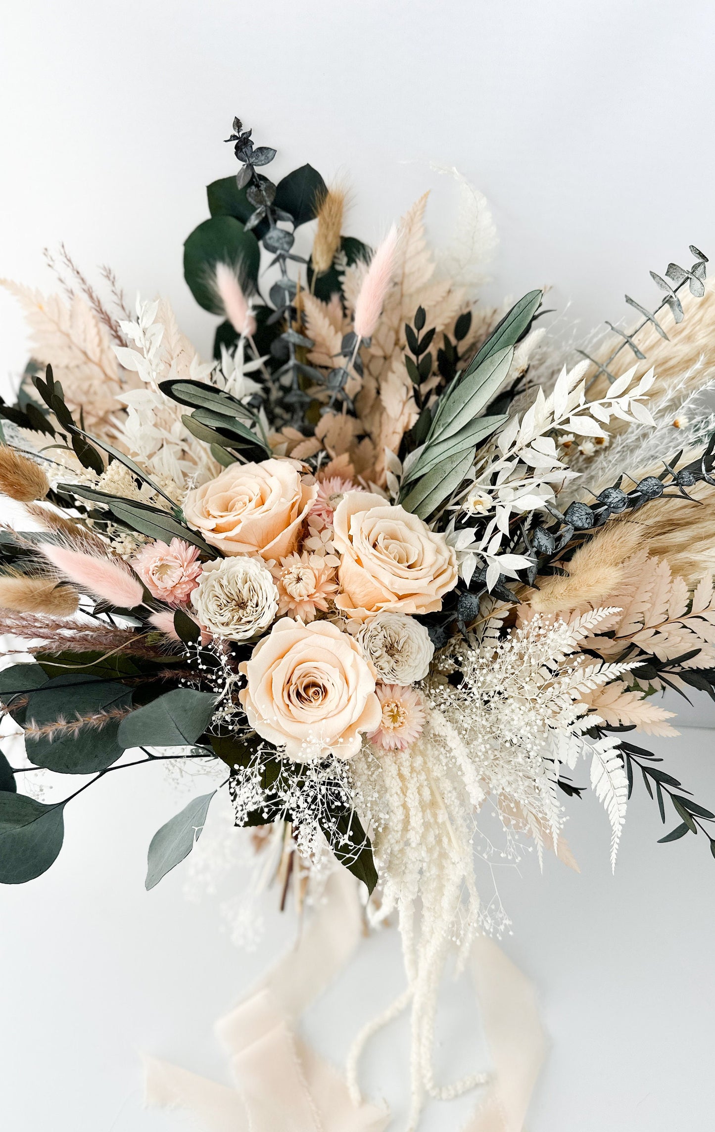 Blush Rose, Nude + Greenery Dried Floral Bouquet/ Wedding Flowers/ Bride and Bridesmaids Bouquets