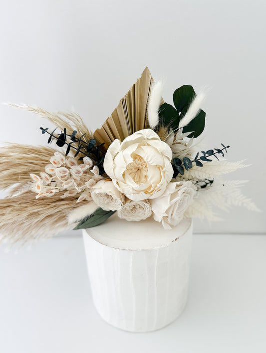 Dried Floral Rose, Peony + Greenery Cake Topper/ Wedding Flowers, Dried Flowers, Wedding Cake