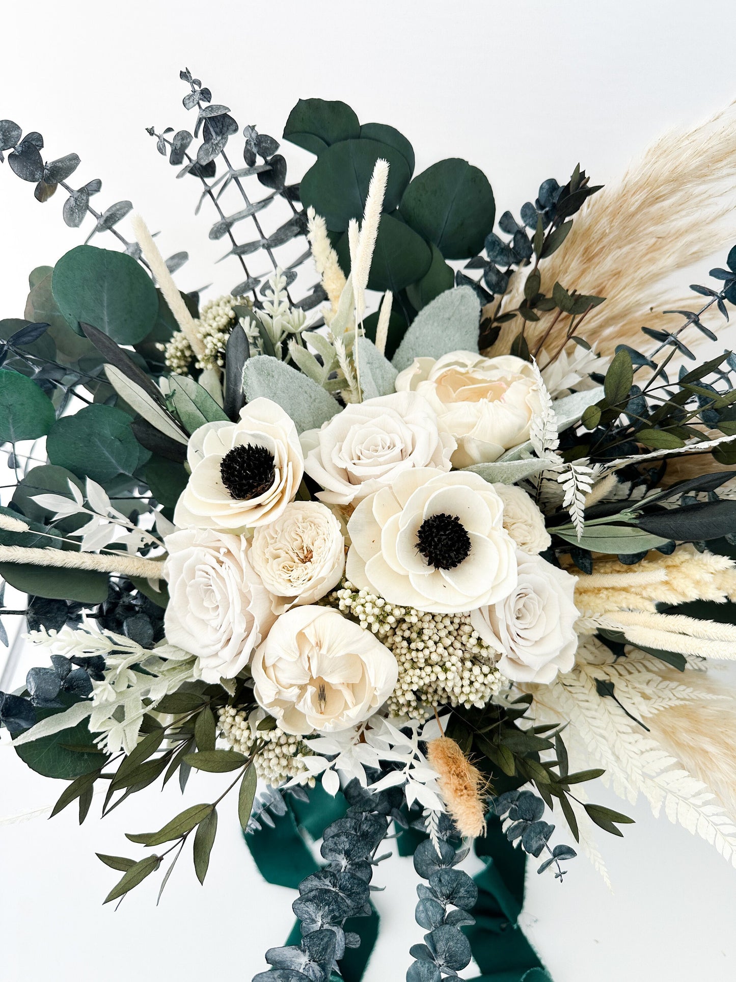 Black and White Anemone + Peony Dried Floral Bouquet/ Bride and Bridesmaids/ Dried Flower Bouquet/ Wedding Flowers