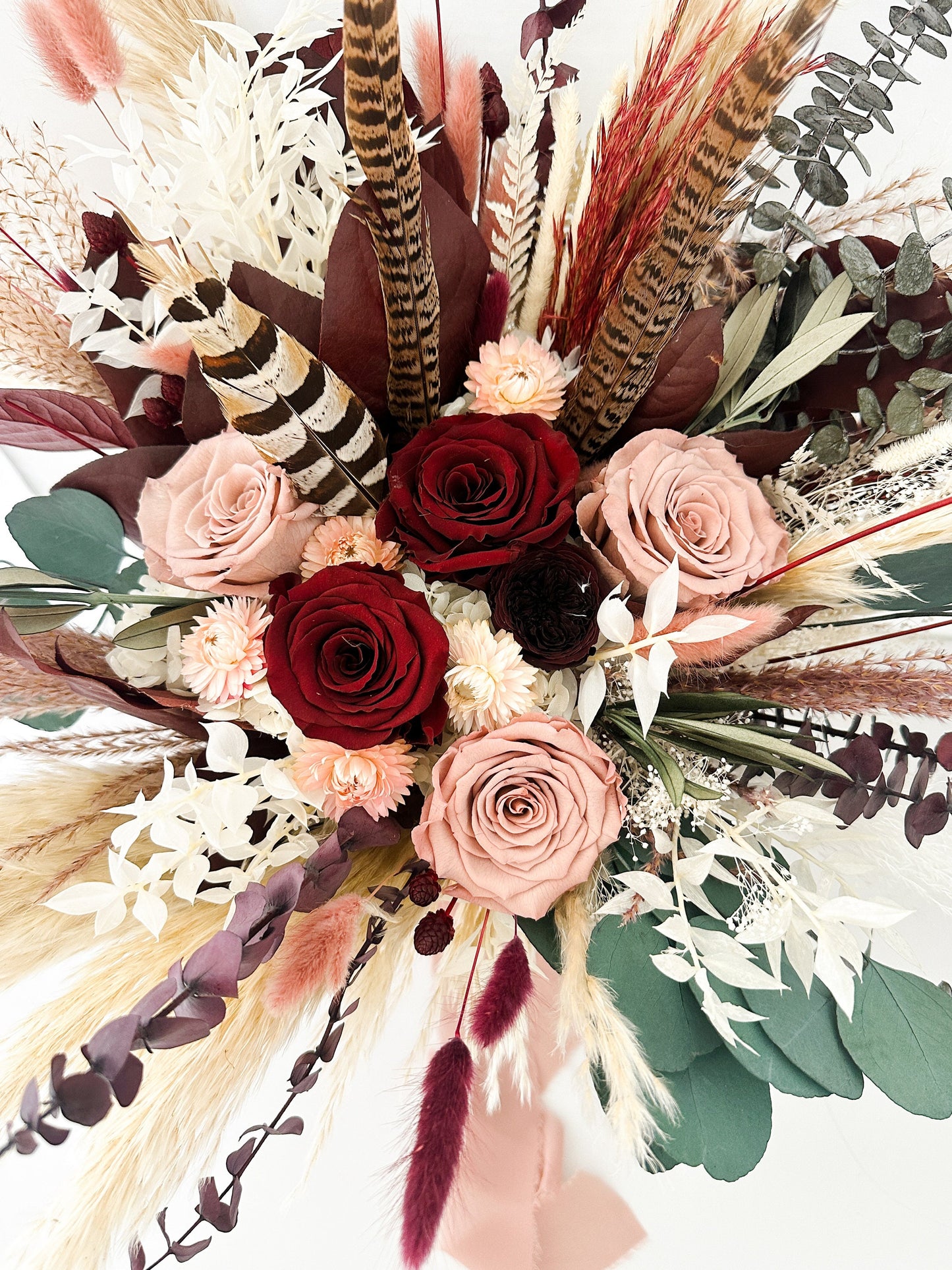 Dusty Rose, Blush, Burgundy + Greenery Pampas Grass Bouquet/ Bride and Bridesmaids/ Dried Flower Bouquet/ Wedding Flowers