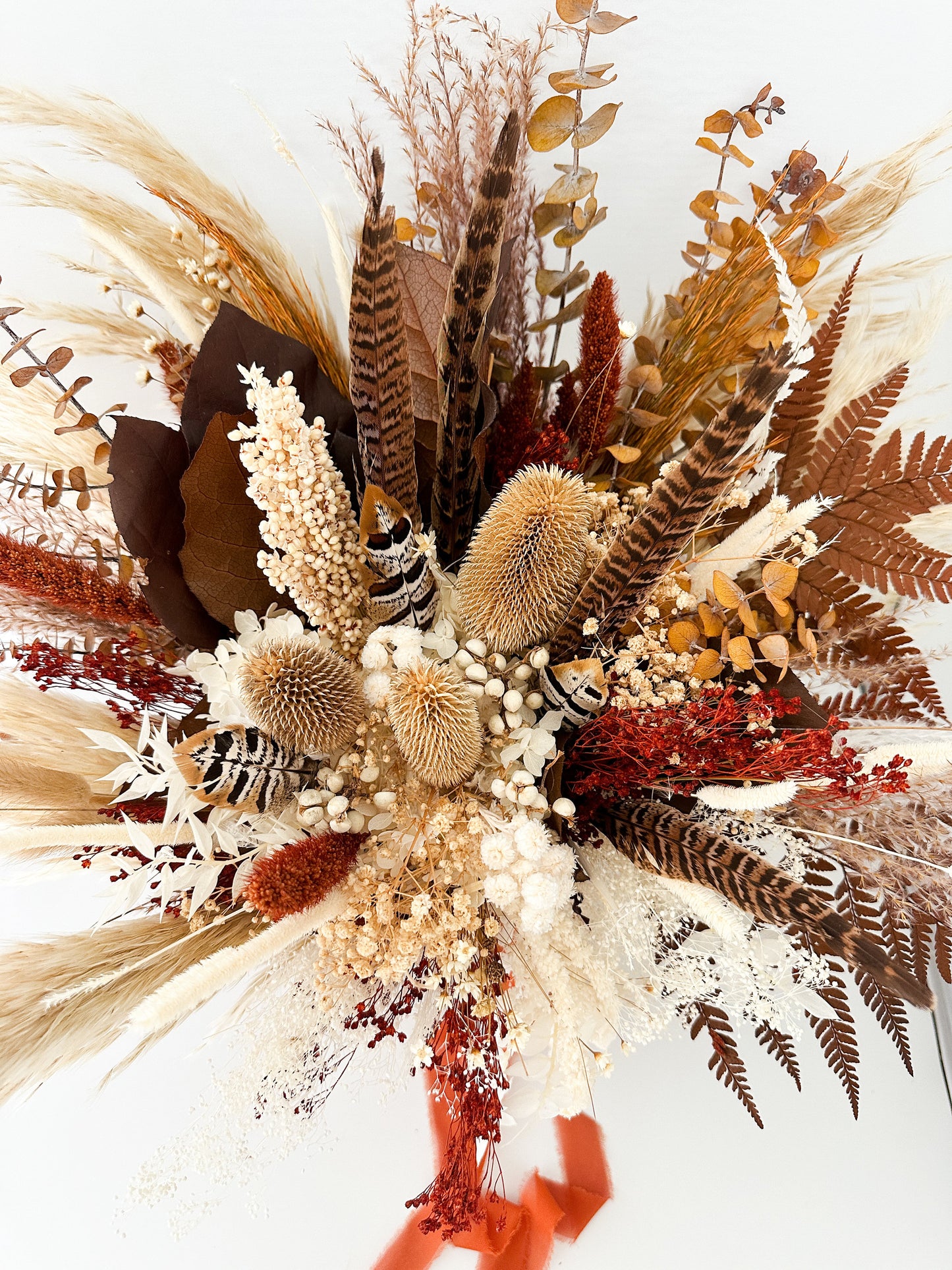 Thistle + Pheasant Feather Pampas Grass Bouquet/ Bride and Bridesmaids/ Dried Flower Bouquet