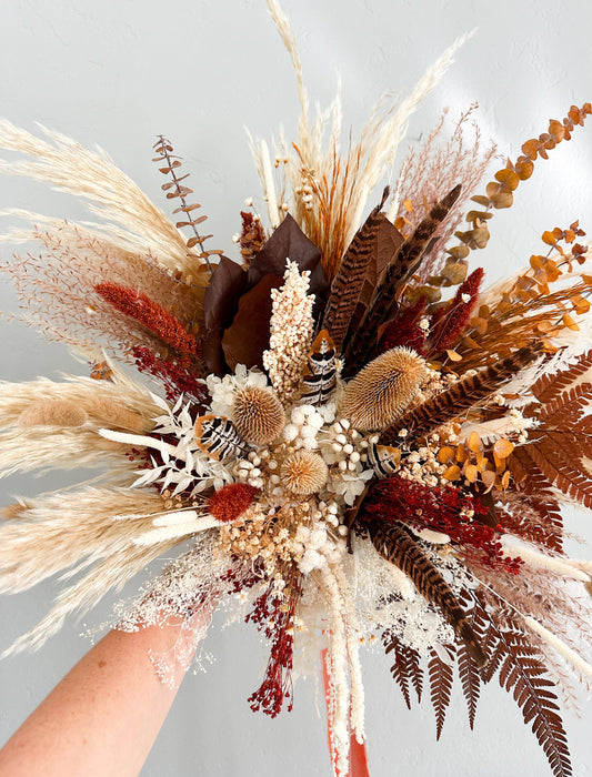 Thistle + Pheasant Feather Pampas Grass Bouquet/ Bride and Bridesmaids/ Dried Flower Bouquet