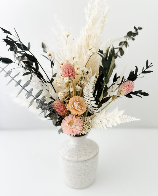 Blush + Greenery Dried Flower Bud Vase Centerpiece