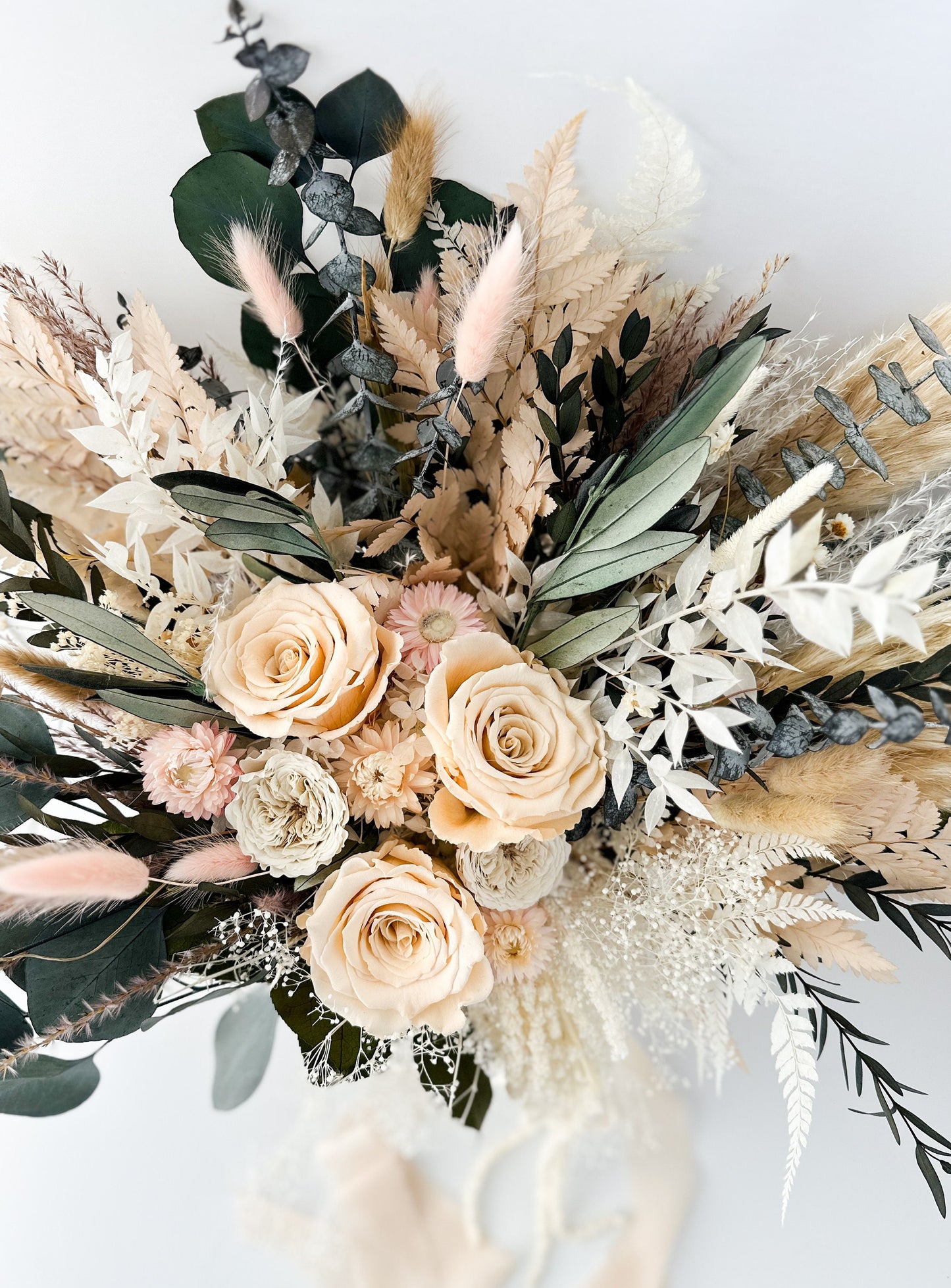 Blush Rose, Nude + Greenery Dried Floral Bouquet/ Wedding Flowers/ Bride and Bridesmaids Bouquets
