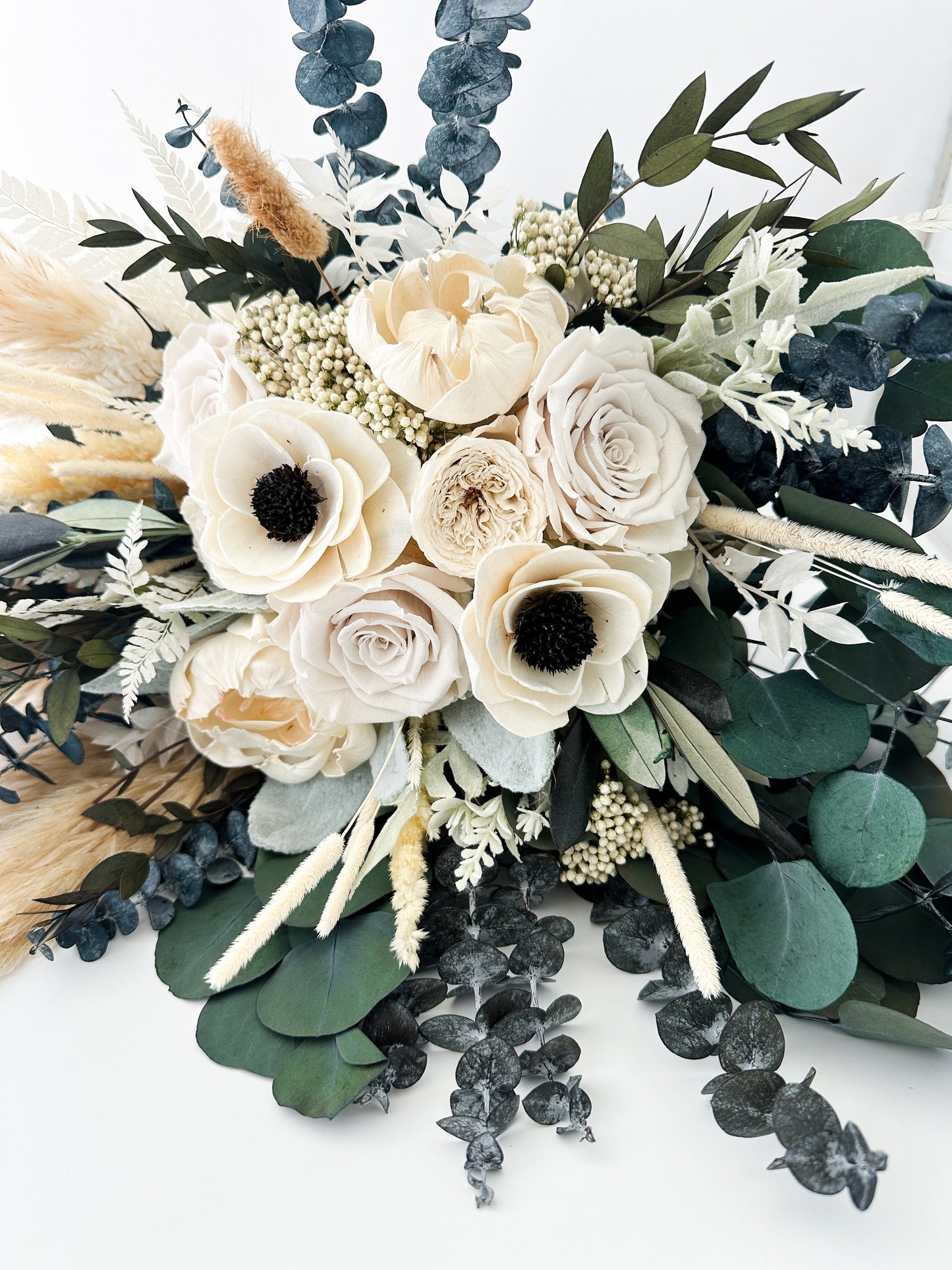 Black and White Anemone + Peony Dried Floral Bouquet/ Bride and Bridesmaids/ Dried Flower Bouquet/ Wedding Flowers
