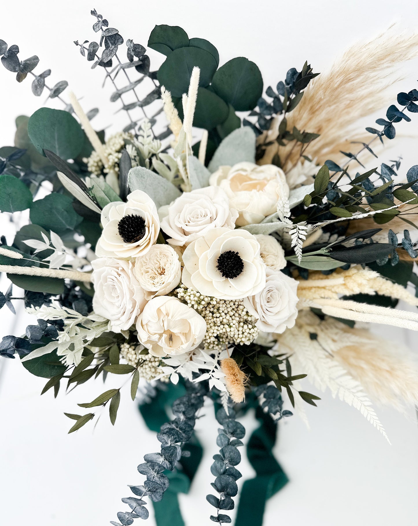 Black and White Anemone + Peony Dried Floral Bouquet/ Bride and Bridesmaids/ Dried Flower Bouquet/ Wedding Flowers