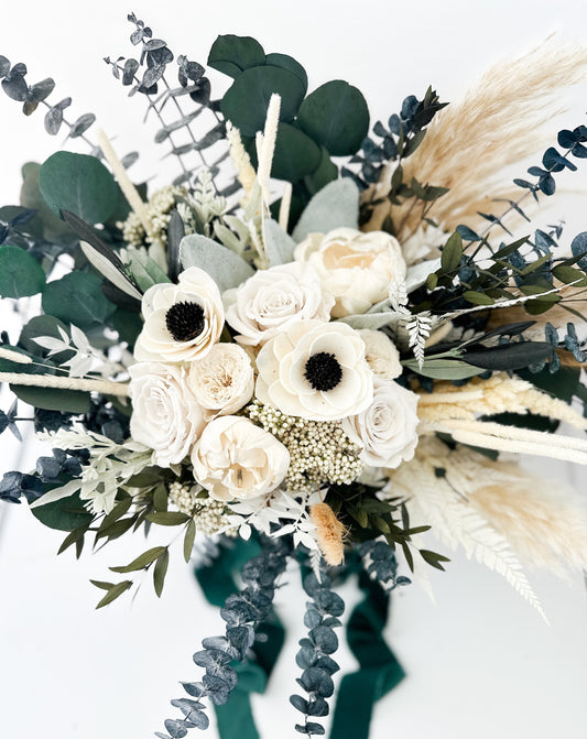 Black and White Anemone + Peony Dried Floral Bouquet/ Bride and Bridesmaids/ Dried Flower Bouquet/ Wedding Flowers