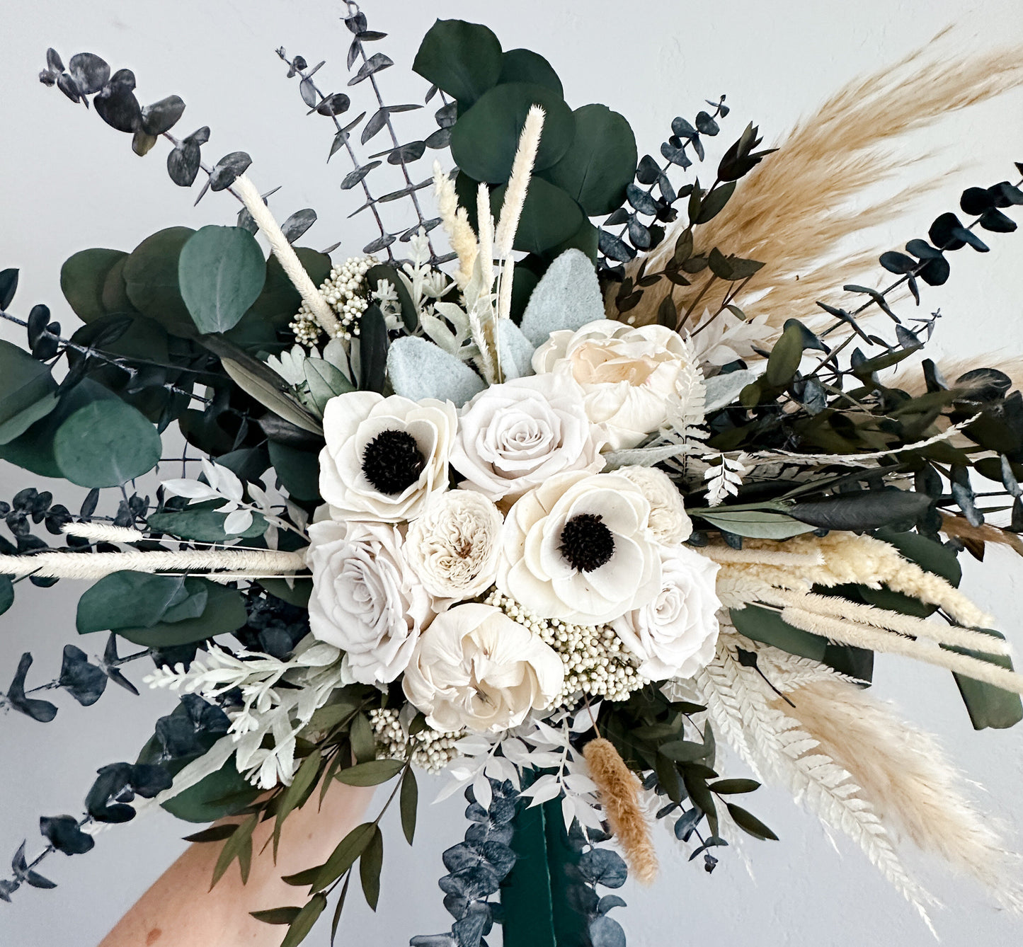 Black and White Anemone + Peony Dried Floral Bouquet/ Bride and Bridesmaids/ Dried Flower Bouquet/ Wedding Flowers