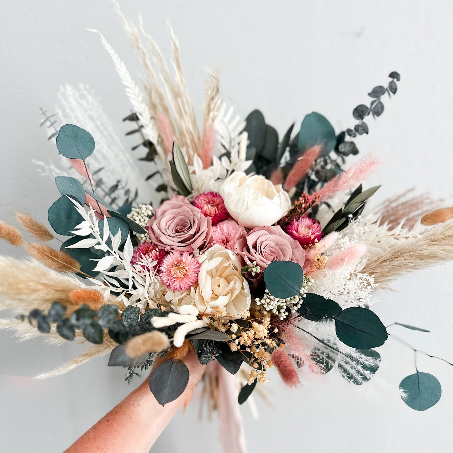 Pink, Dusty Rose and Blush Dried Floral Bouquet/ Bridal and Bridesmaid Bouquet/ Wedding Flowers