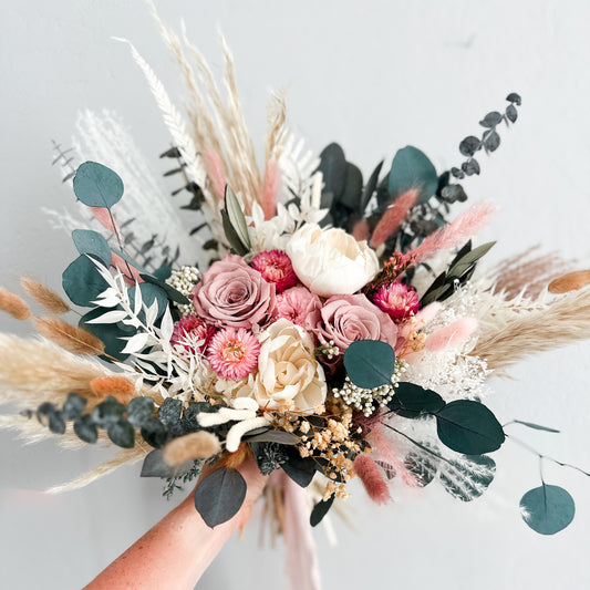 Pink, Dusty Rose and Blush Dried Floral Bouquet/ Bridal and Bridesmaid Bouquet/ Wedding Flowers