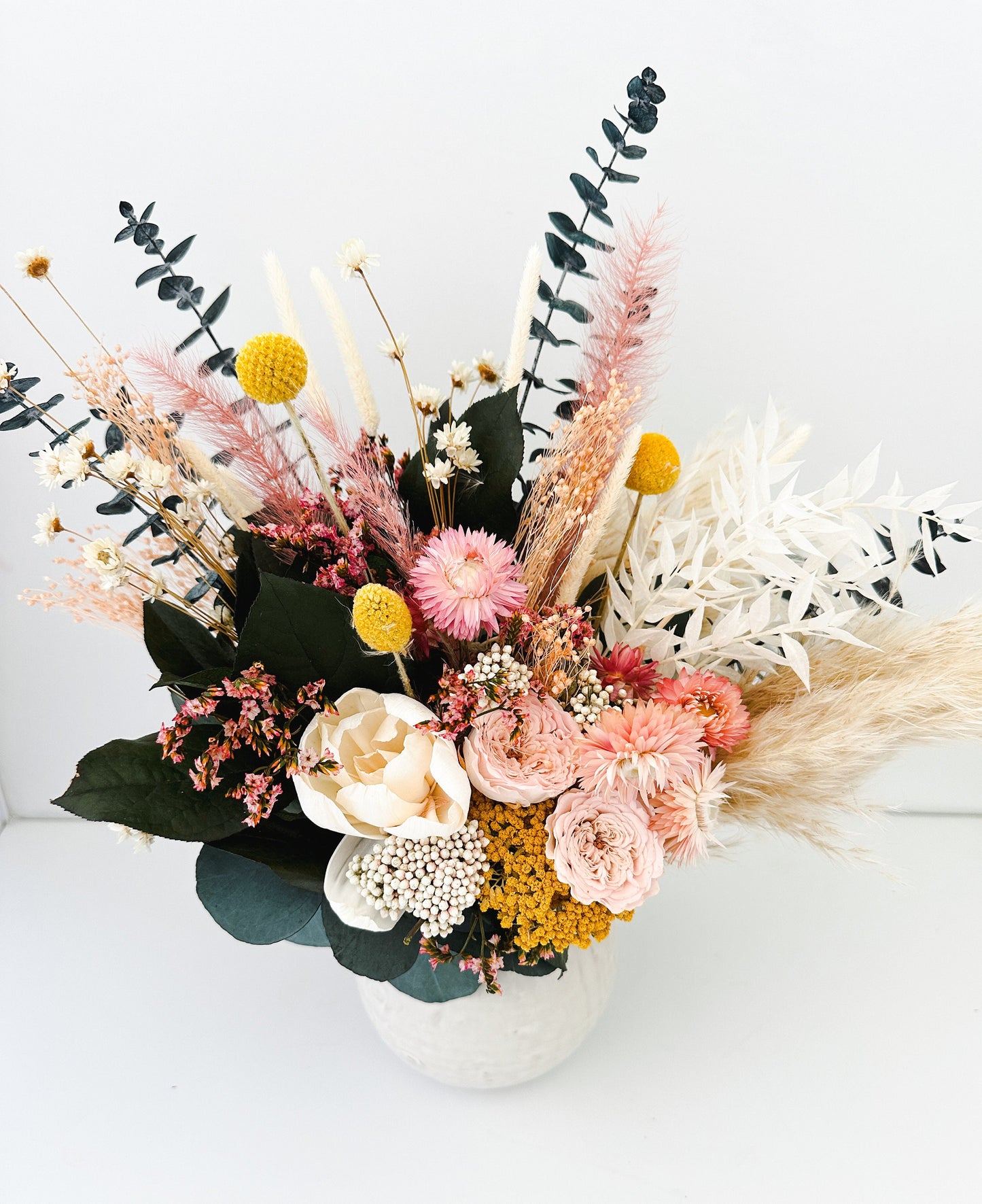 Small Blush + Yellow Dried Flower Vase Arrangement / Centerpieces / Home Decor