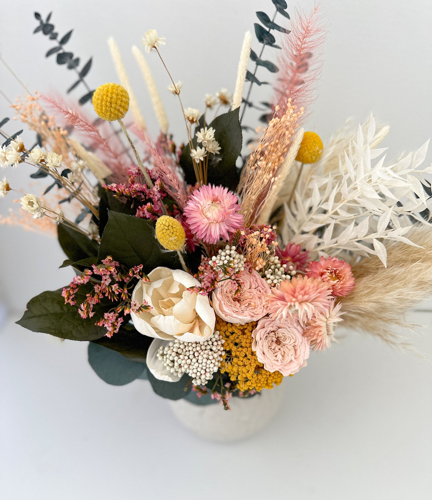 Small Blush + Yellow Dried Flower Vase Arrangement / Centerpieces / Home Decor