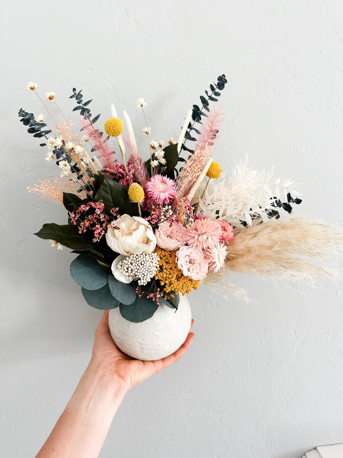 Small Blush + Yellow Dried Flower Vase Arrangement / Centerpieces / Home Decor