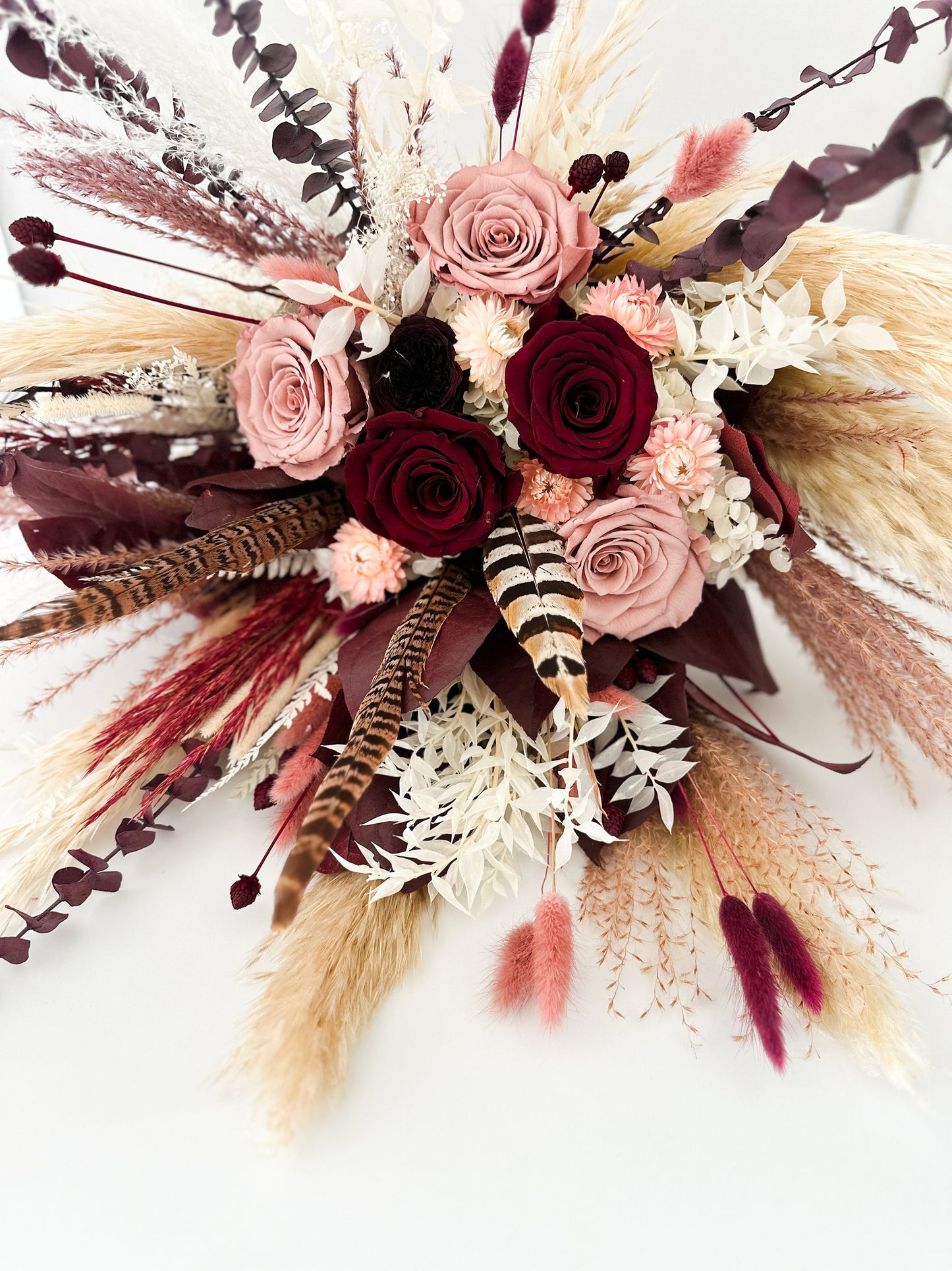 Dusty Rose, Blush + Burgundy Pampas Grass Bouquet/ Bride and Bridesmaids/ Dried Flower Bouquet/ Wedding Flowers