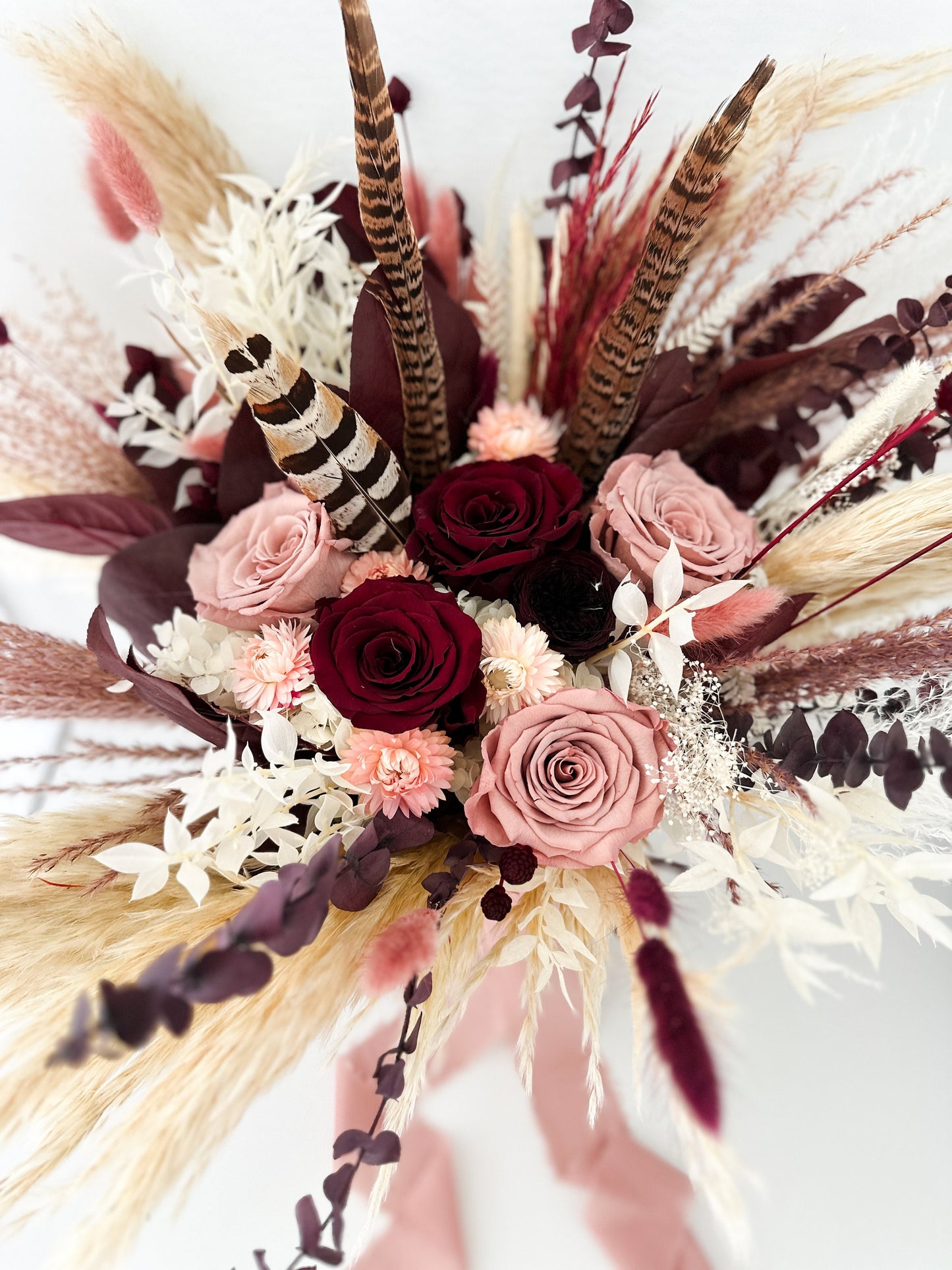 Dusty Rose, Blush + Burgundy Pampas Grass Bouquet/ Bride and Bridesmaids/ Dried Flower Bouquet/ Wedding Flowers