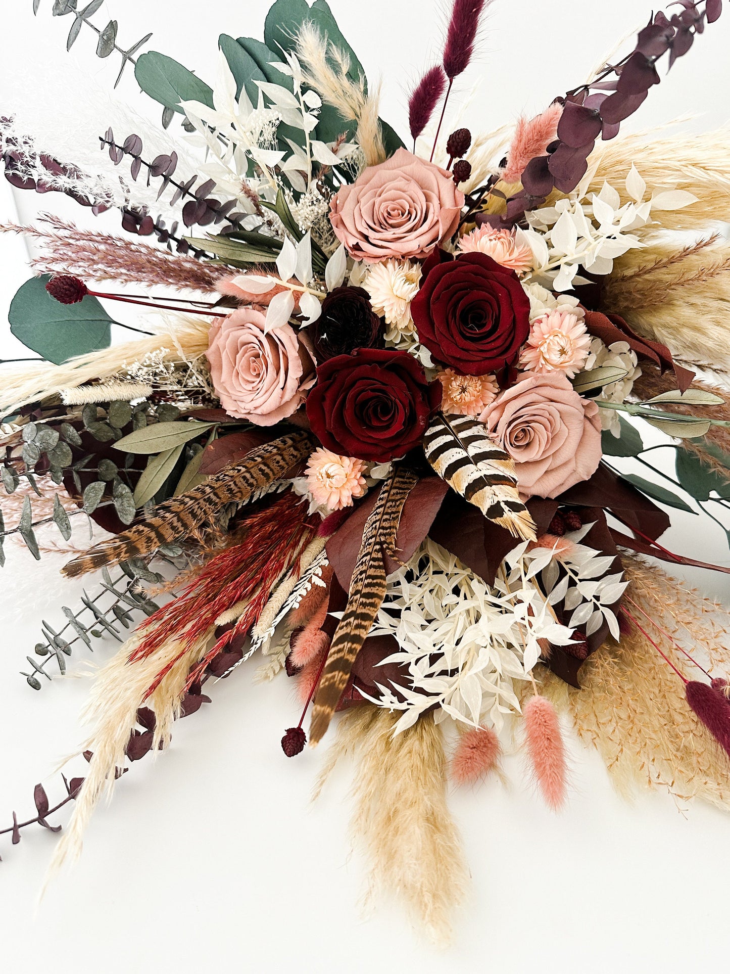 Dusty Rose, Blush, Burgundy + Greenery Pampas Grass Bouquet/ Bride and Bridesmaids/ Dried Flower Bouquet/ Wedding Flowers