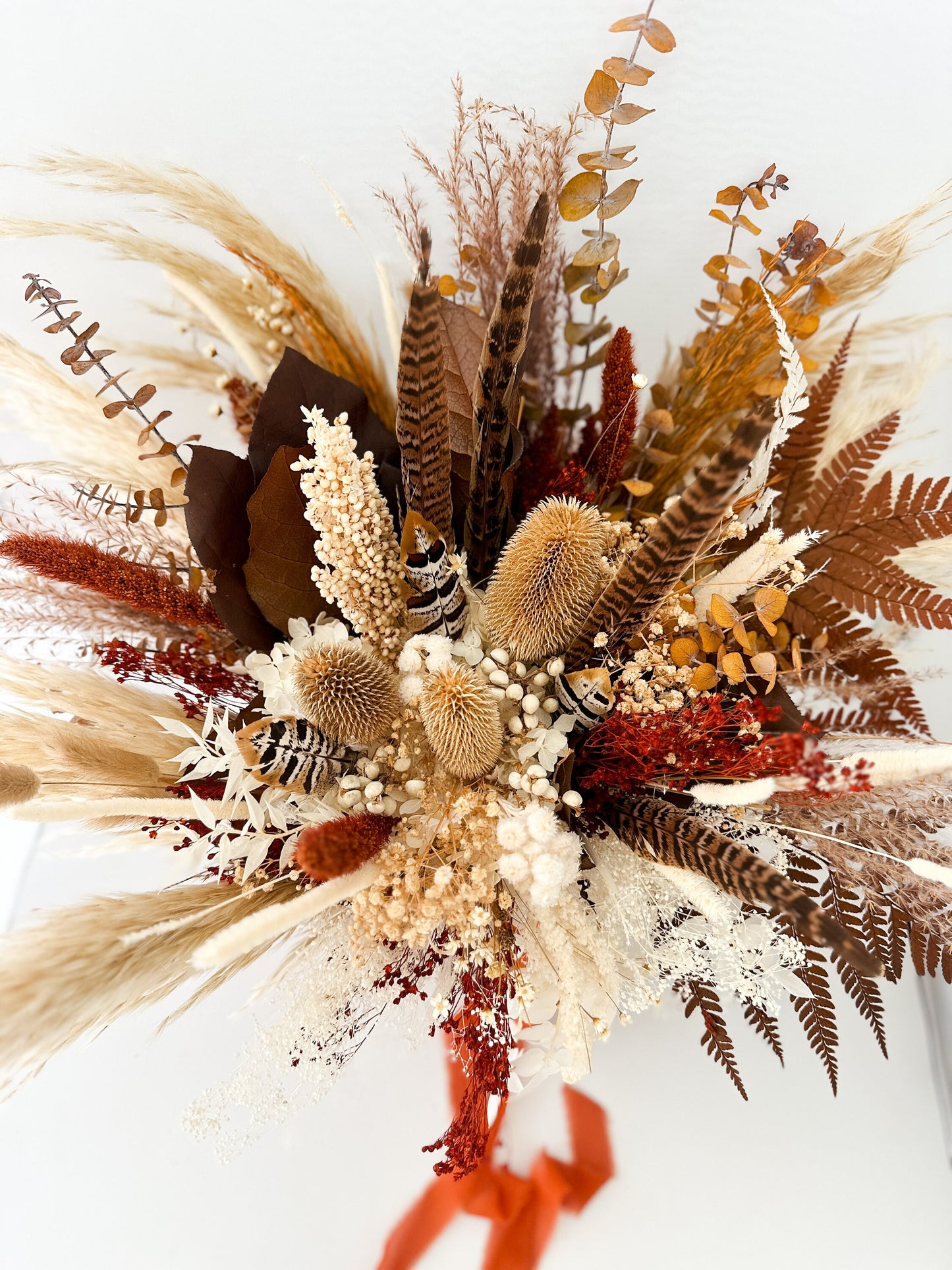Thistle + Pheasant Feather Pampas Grass Bouquet/ Bride and Bridesmaids/ Dried Flower Bouquet