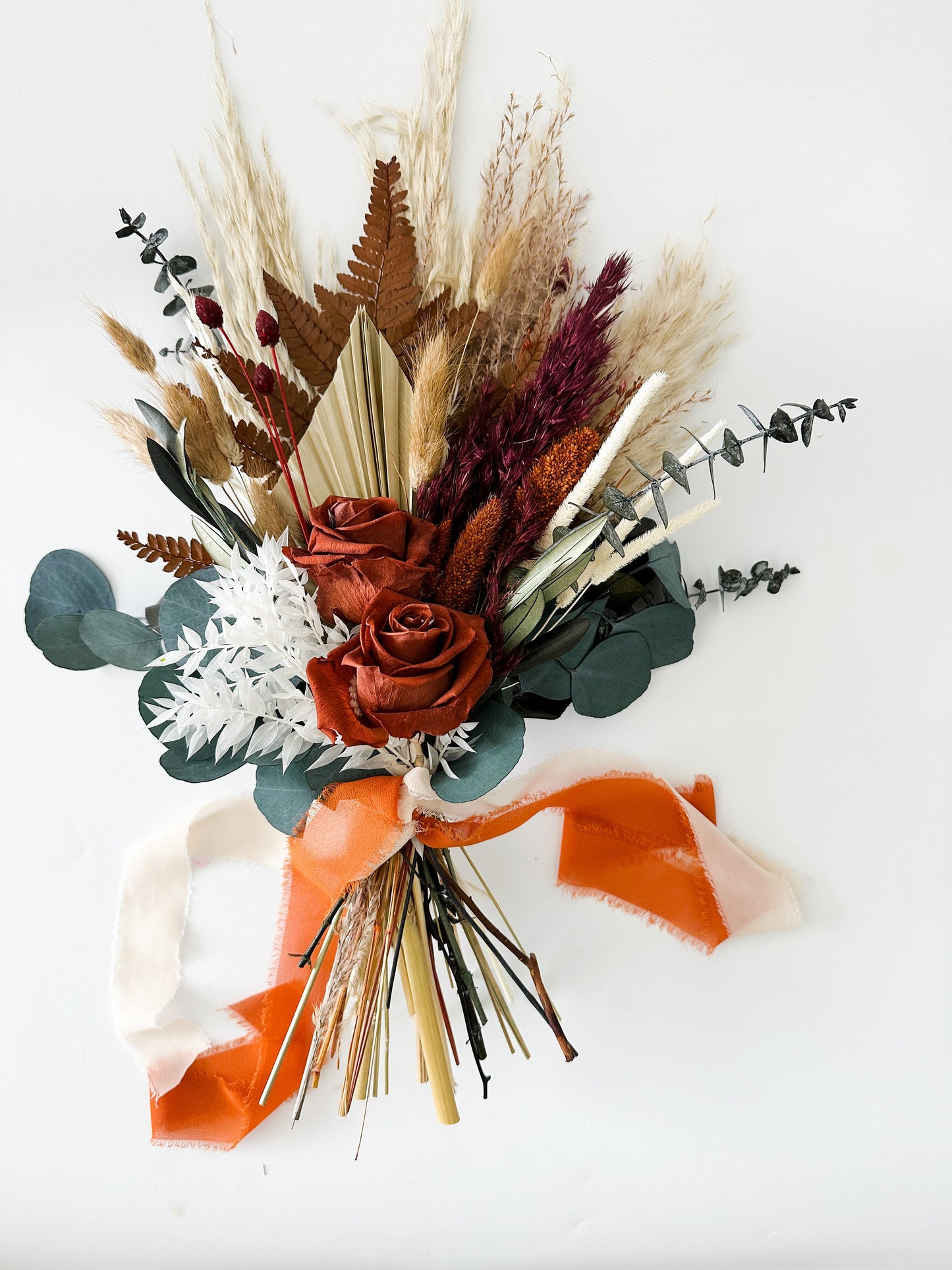 Small Olive, Burgundy + Rust Pampas Grass Bouquet/ Bride and Bridesmaids/ Dried Flower Bouquet/ Wedding Flowers