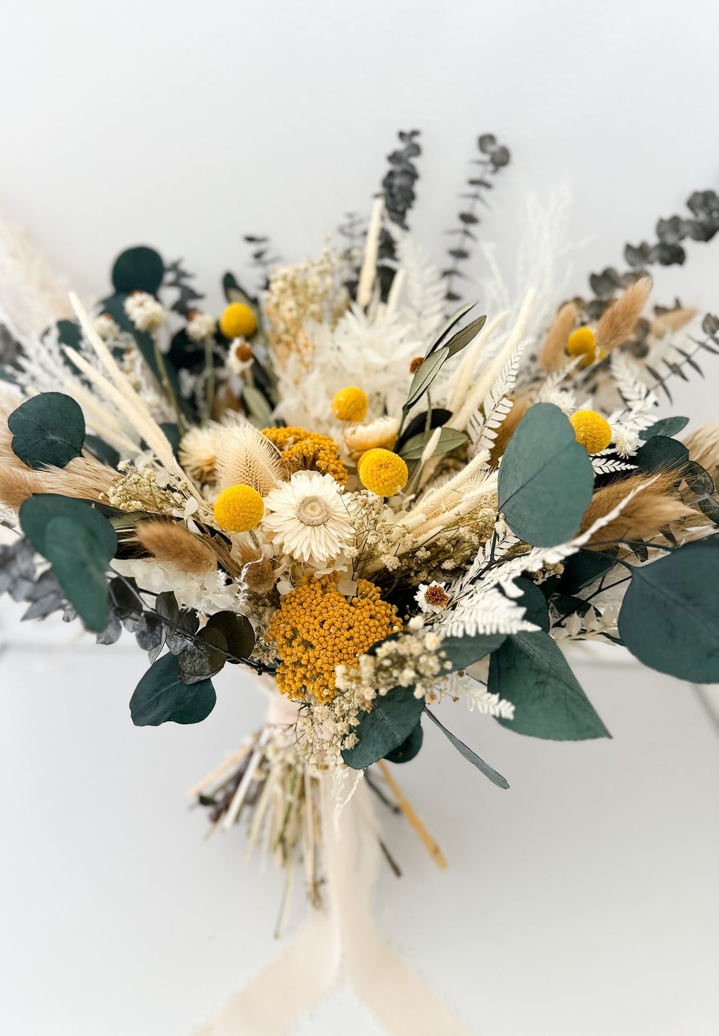 Wildflower Yellow Pampas Grass Bouquet/ Bride and Bridesmaids/ Dried Flower Bouquet/ Wedding Flowers