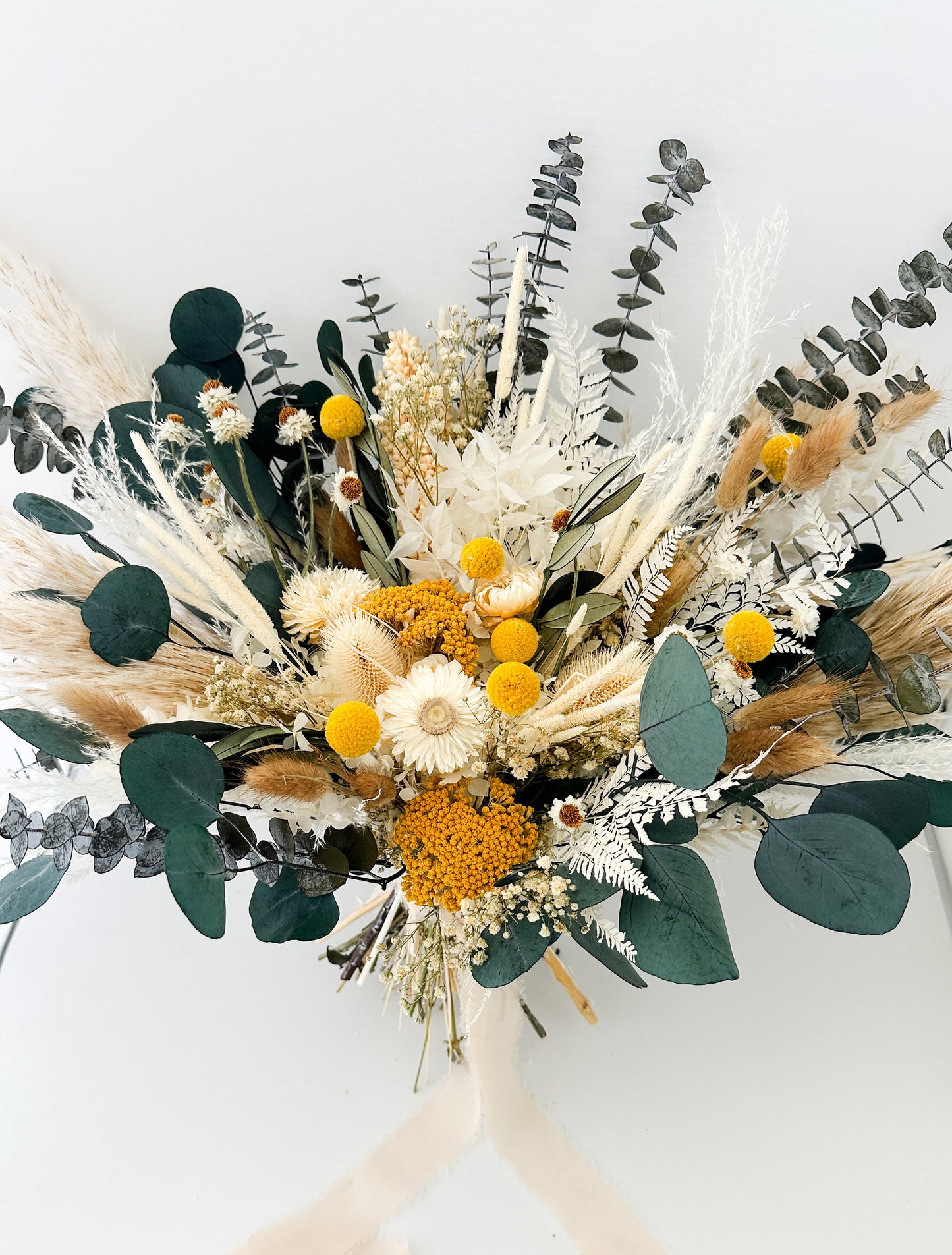 Wildflower Yellow Pampas Grass Bouquet/ Bride and Bridesmaids/ Dried Flower Bouquet/ Wedding Flowers