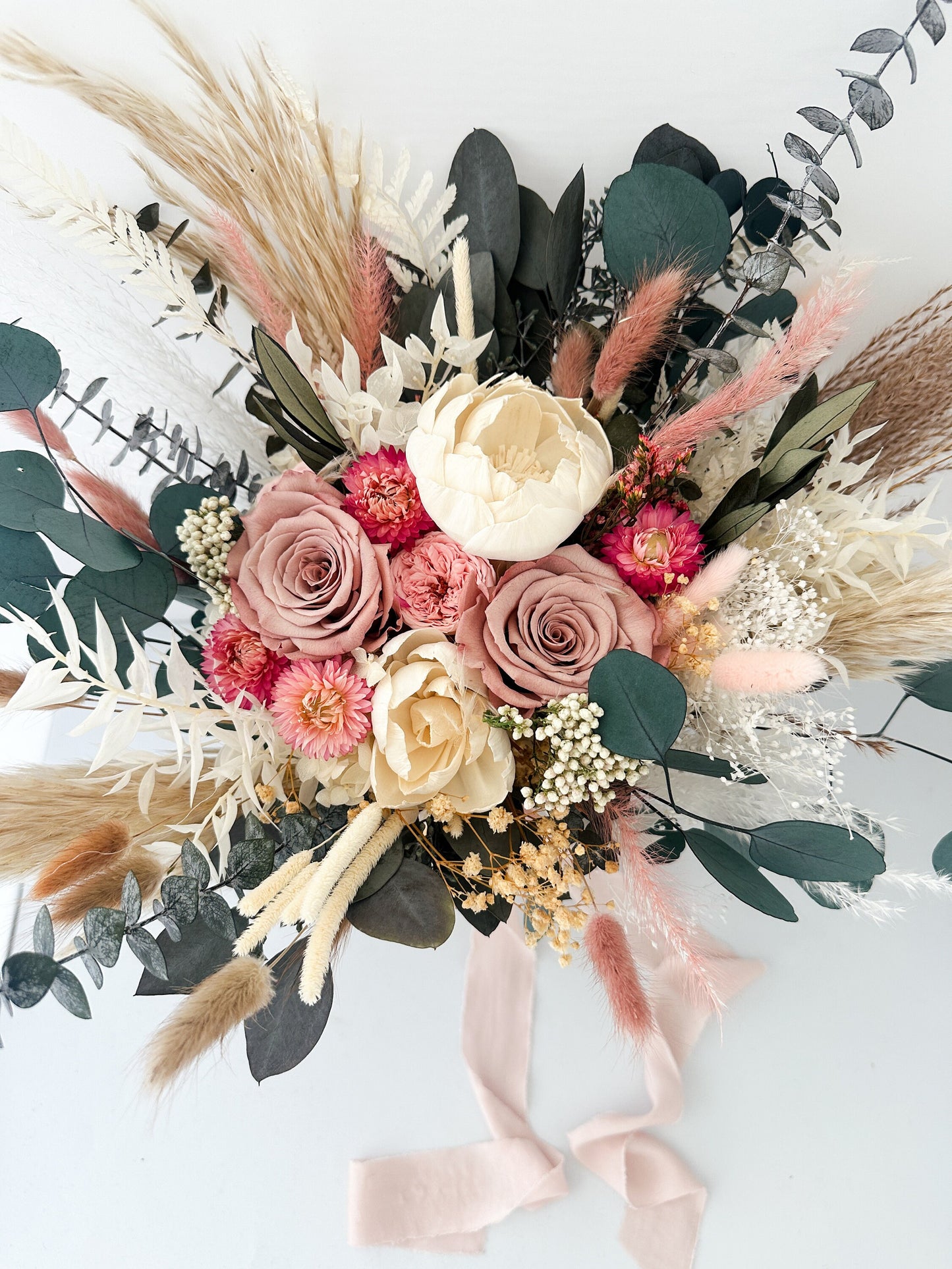 Pink, Dusty Rose and Blush Dried Floral Bouquet/ Bridal and Bridesmaid Bouquet/ Wedding Flowers