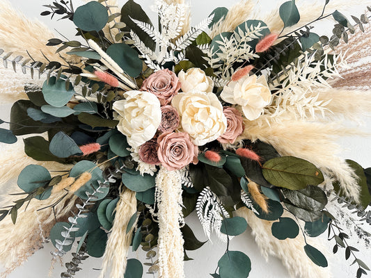 Peony, Dusty Rose, + Pampas Arch or Wall Decor/ Wedding Ceremony/ Arch Flowers