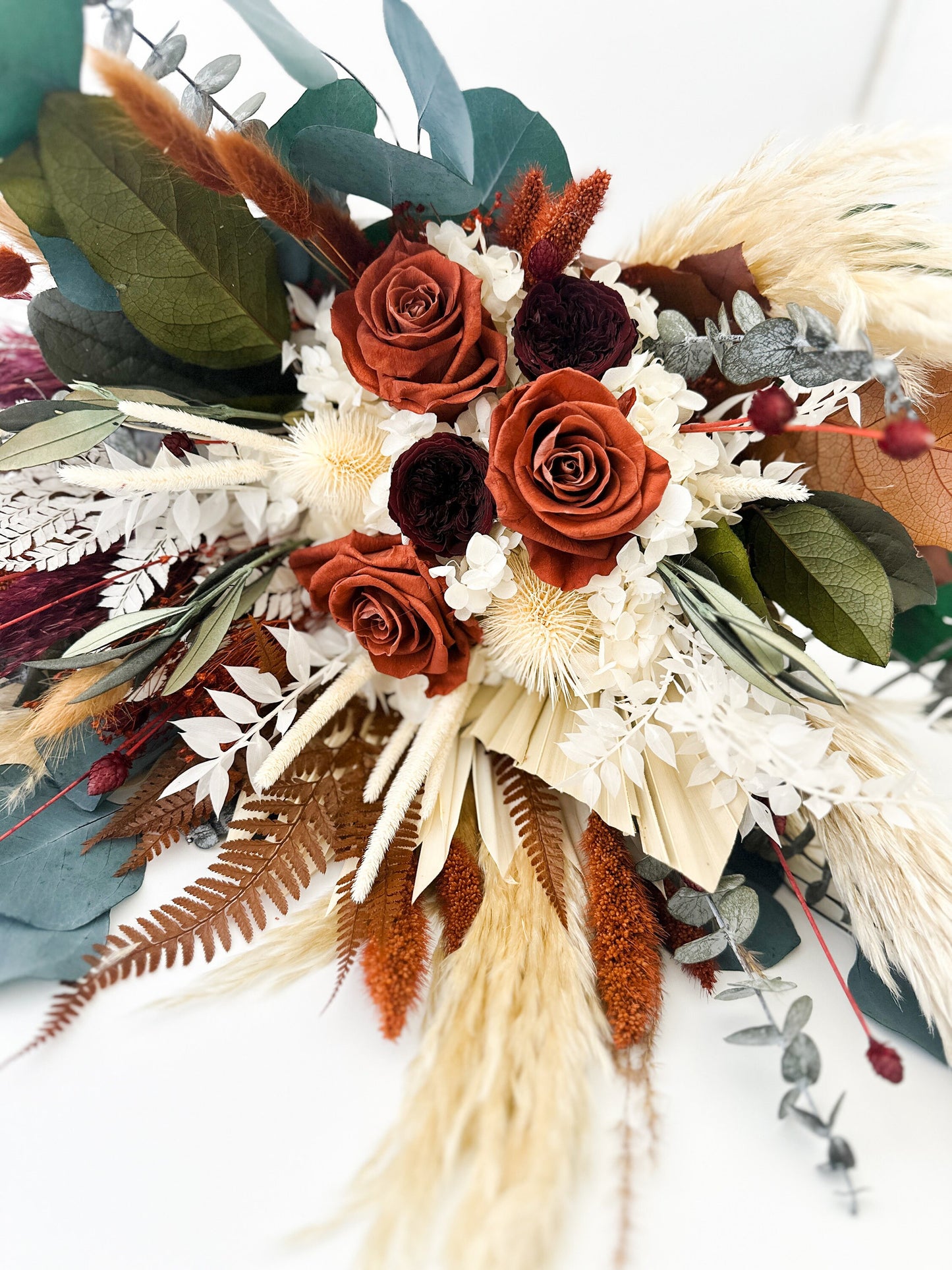 Rust, Terracotta + Burgundy Dried Flower Pampas Grass Bouquet/ Bride and Bridesmaids/ Dried Flower Bouquet/ Wedding Flowers