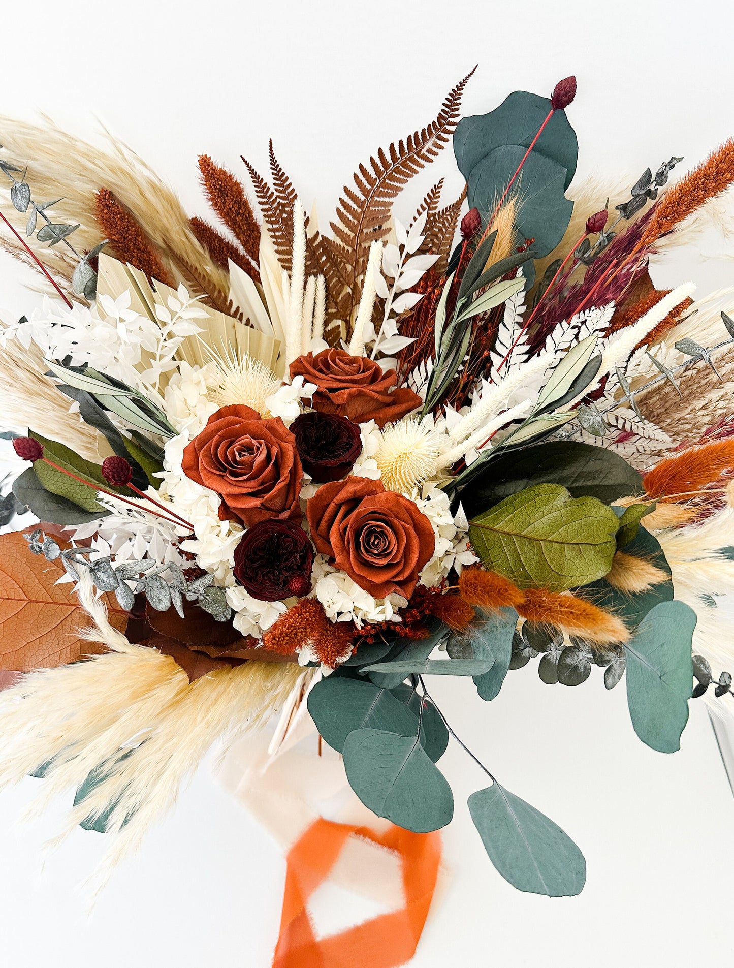 Rust, Terracotta + Burgundy Dried Flower Pampas Grass Bouquet/ Bride and Bridesmaids/ Dried Flower Bouquet/ Wedding Flowers