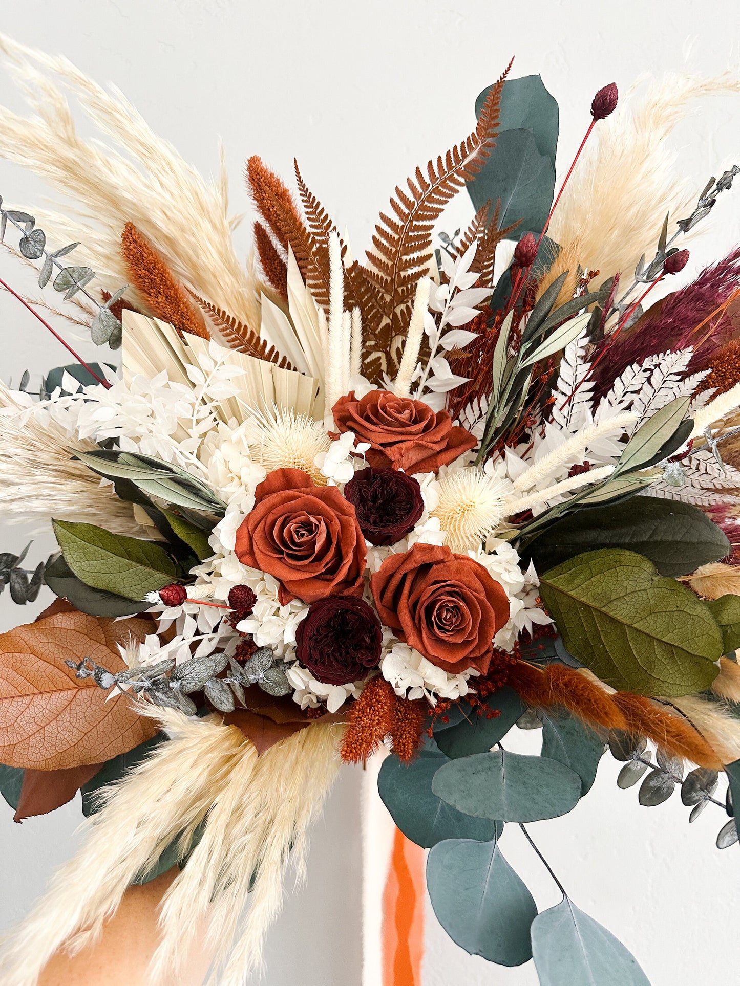 Rust, Terracotta + Burgundy Dried Flower Pampas Grass Bouquet/ Bride and Bridesmaids/ Dried Flower Bouquet/ Wedding Flowers
