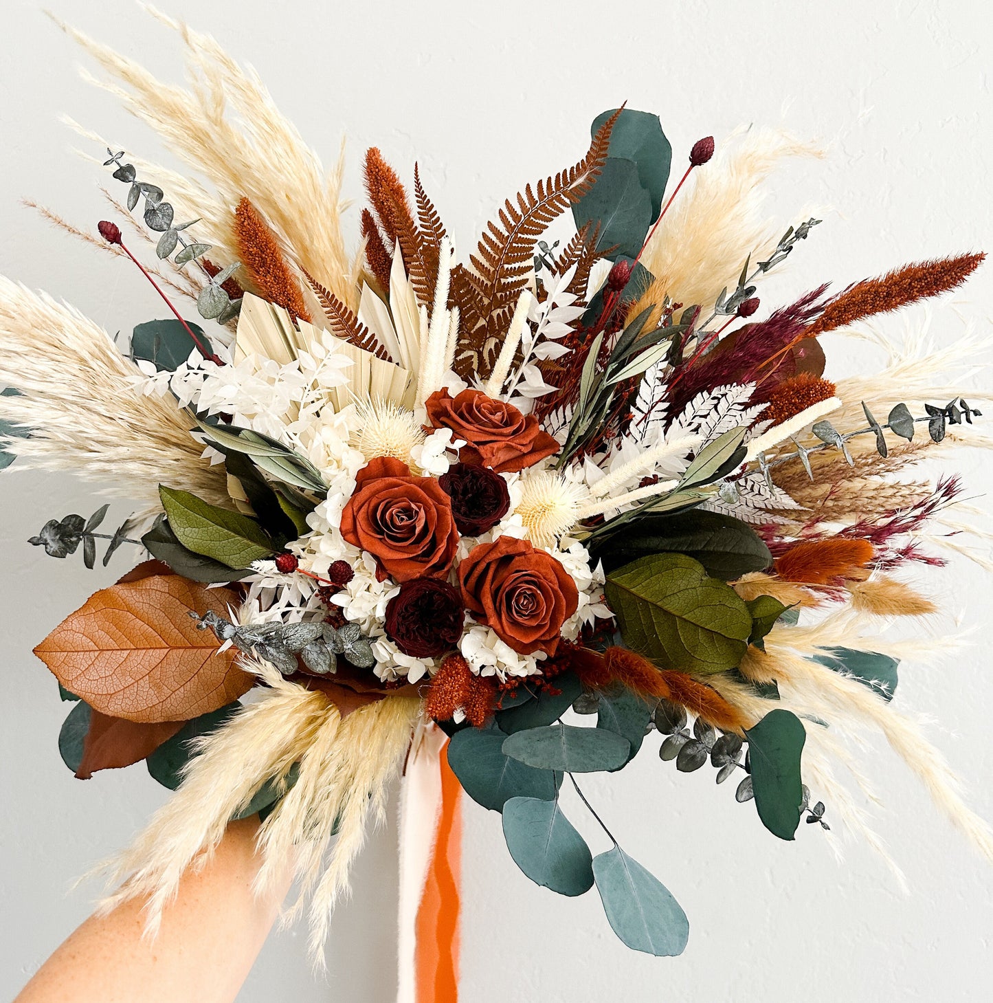 Rust, Terracotta + Burgundy Dried Flower Pampas Grass Bouquet/ Bride and Bridesmaids/ Dried Flower Bouquet/ Wedding Flowers