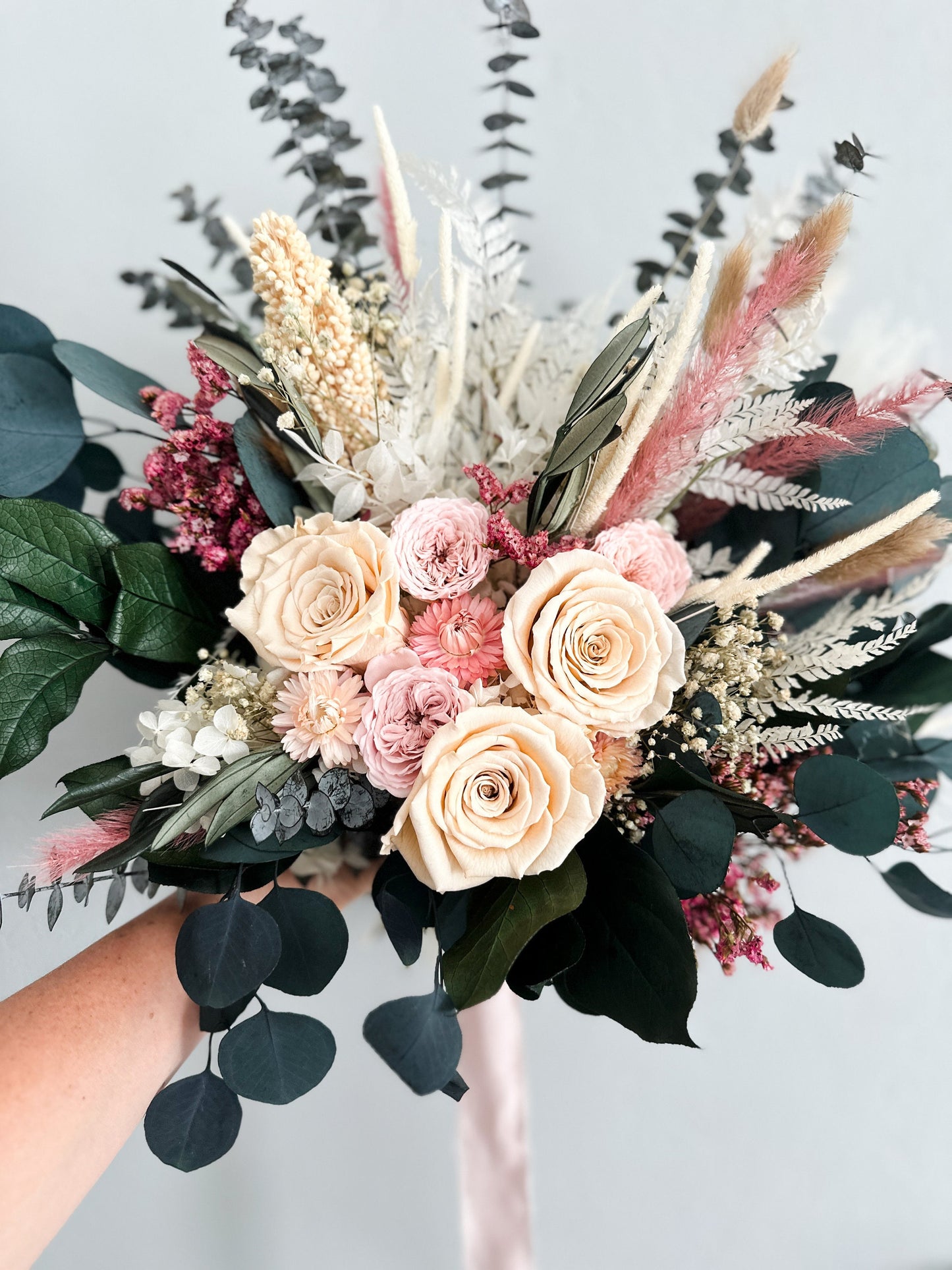 Blush Rose + Strawflower Everlasting  Bouquet/ Bride and Bridesmaids/ Dried Flower Bouquet/ Wedding Flowers