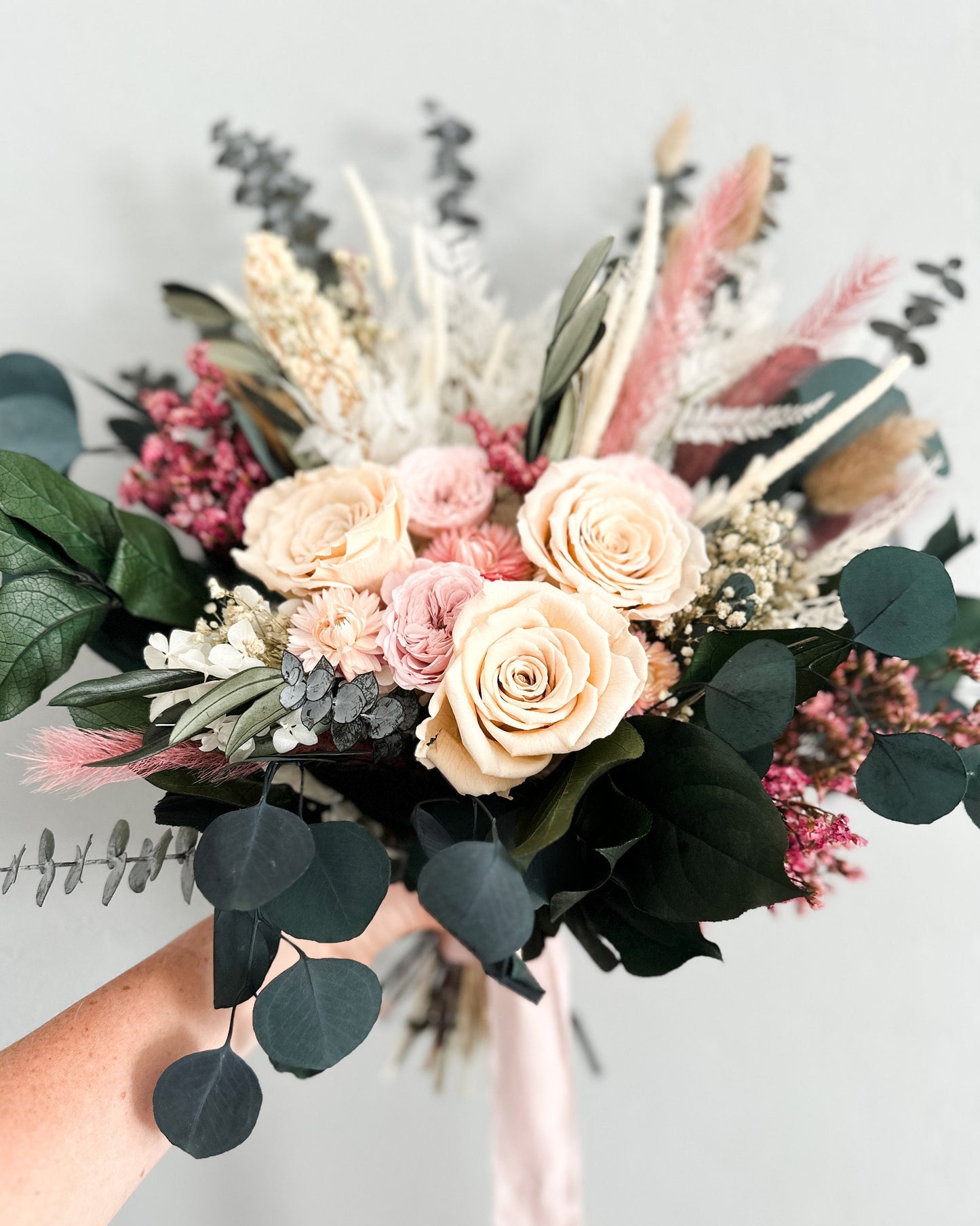 Blush Rose + Strawflower Everlasting  Bouquet/ Bride and Bridesmaids/ Dried Flower Bouquet/ Wedding Flowers