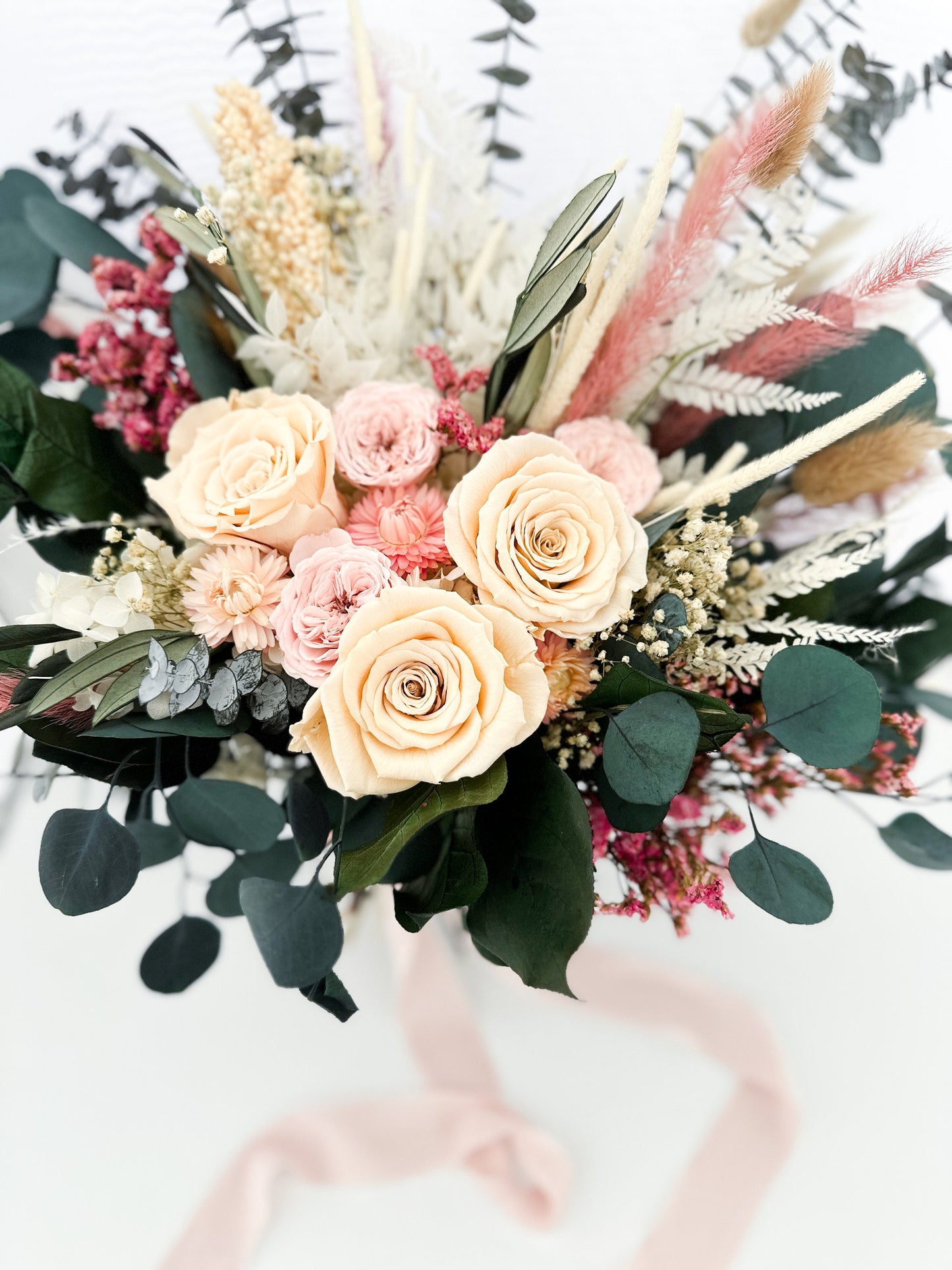 Blush Rose + Strawflower Everlasting  Bouquet/ Bride and Bridesmaids/ Dried Flower Bouquet/ Wedding Flowers